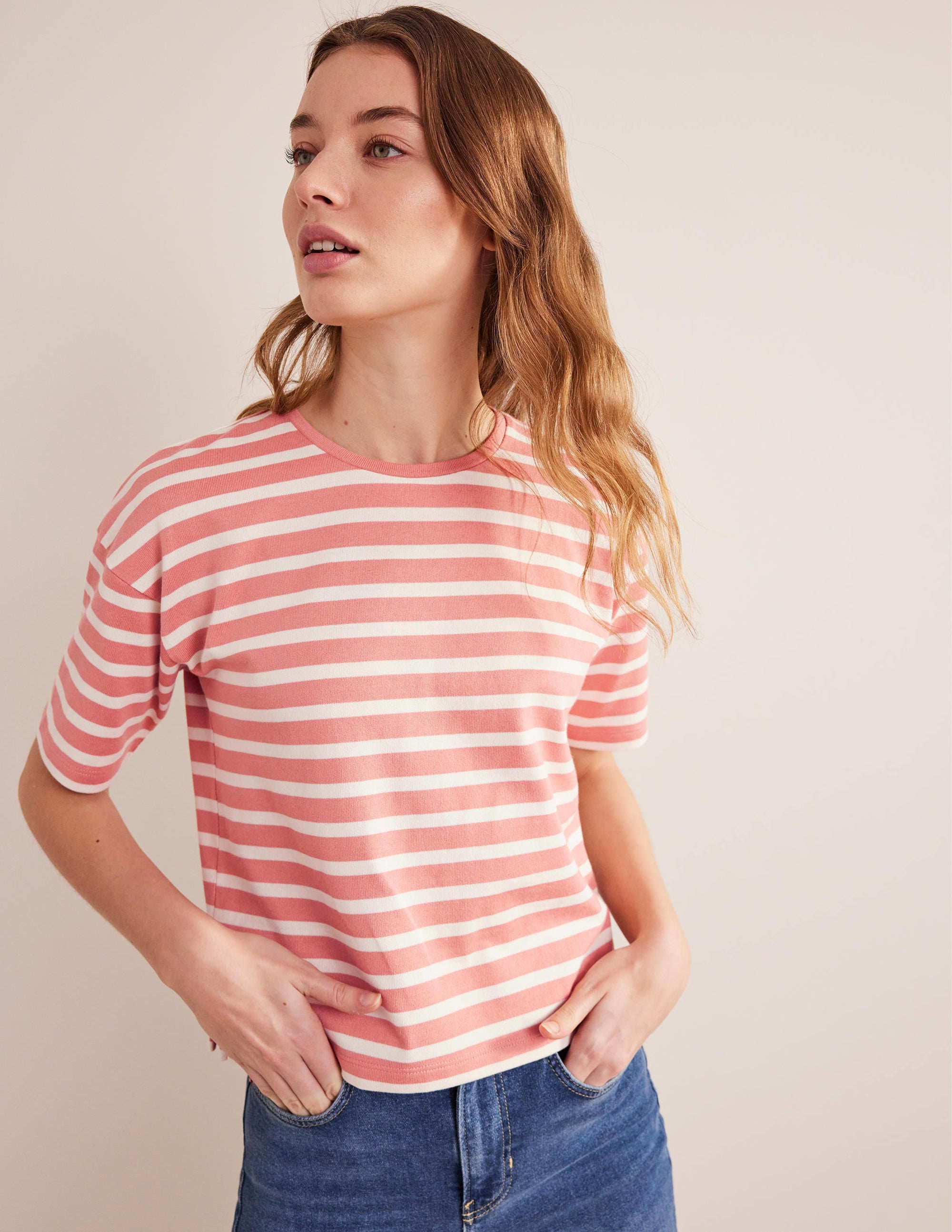 Oversize Breton-T-Shirt-Rosarot/Naturweiß, Gestreift - Image 1