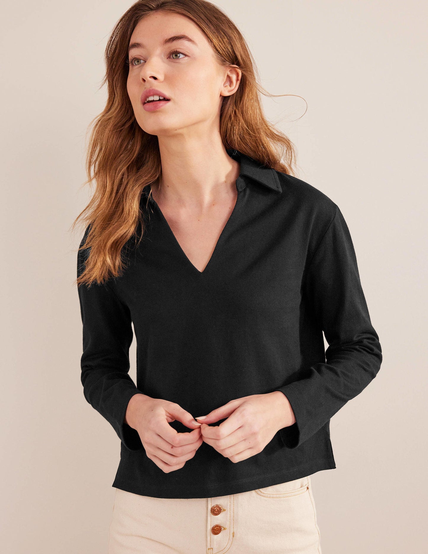 Notch Collar Stripe Top-Black