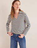 Gestreiftes Oberteil mit gekerbtem Ausschnitt-Naturweiß/Navy, Gestreift
