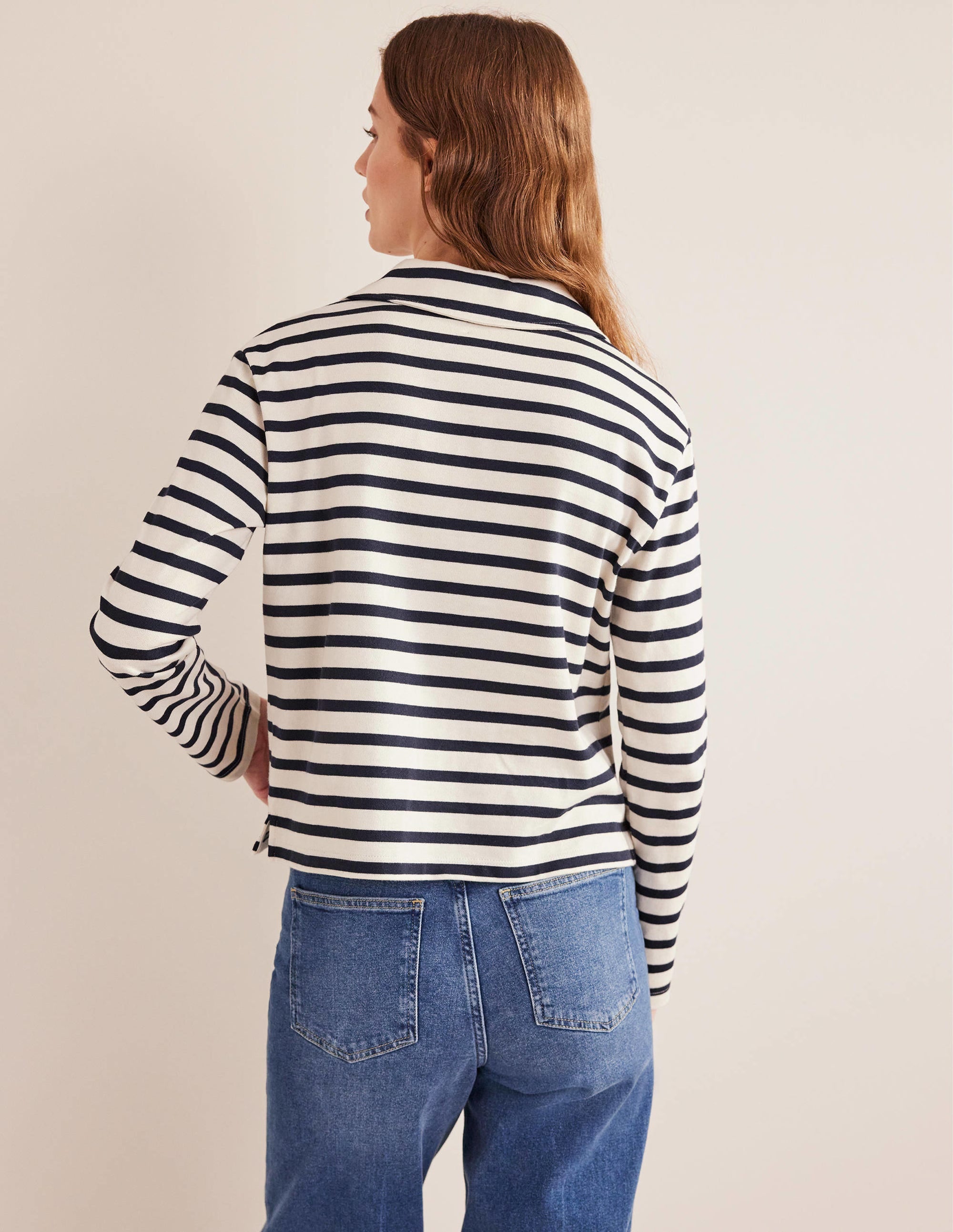 Gestreiftes Oberteil mit gekerbtem Ausschnitt-Naturweiß/Navy, Gestreift - Image 3