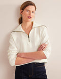 Funnel Neck Zip Sweatshirt-Ivory