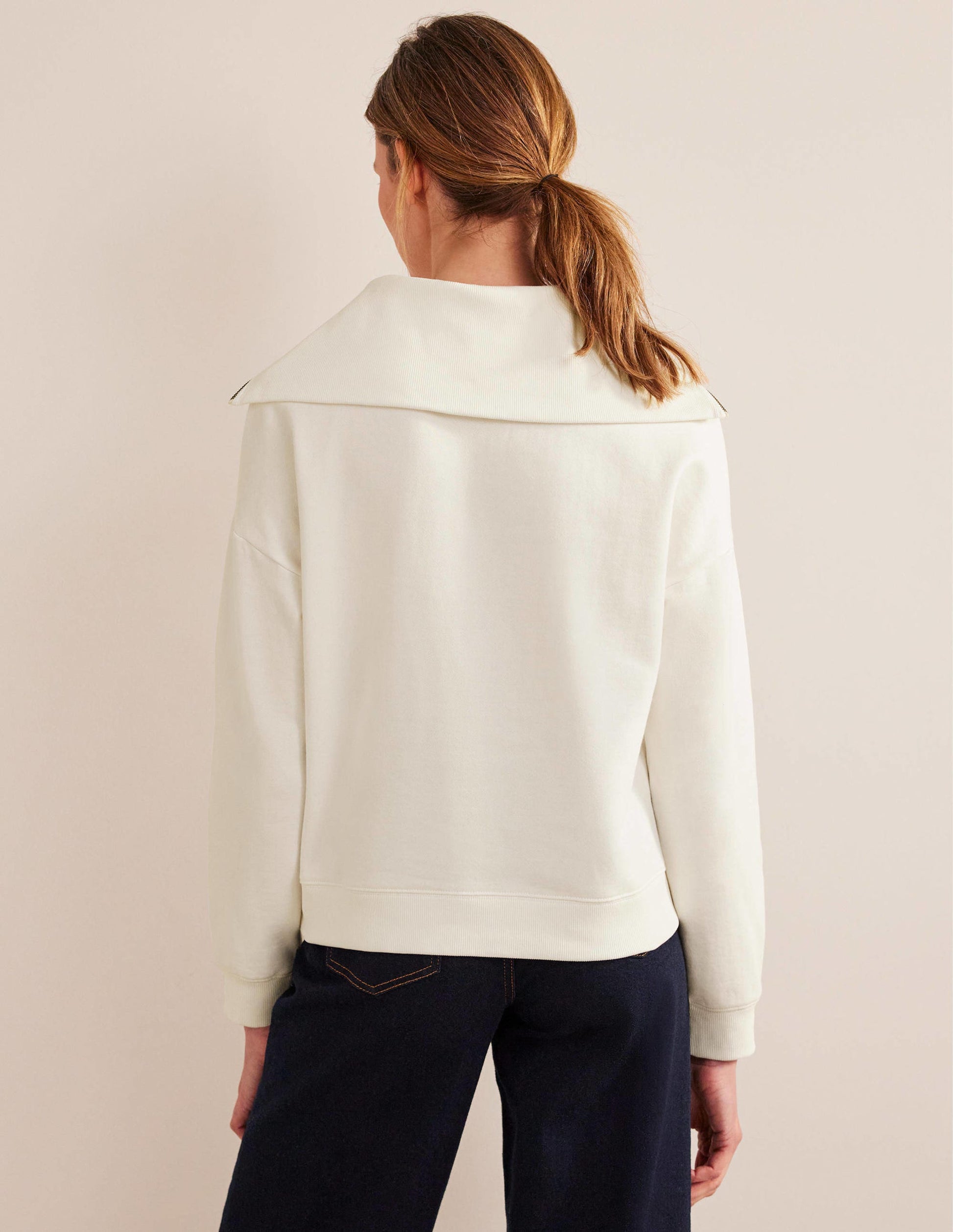 Funnel Neck Zip Sweatshirt-Ivory-3