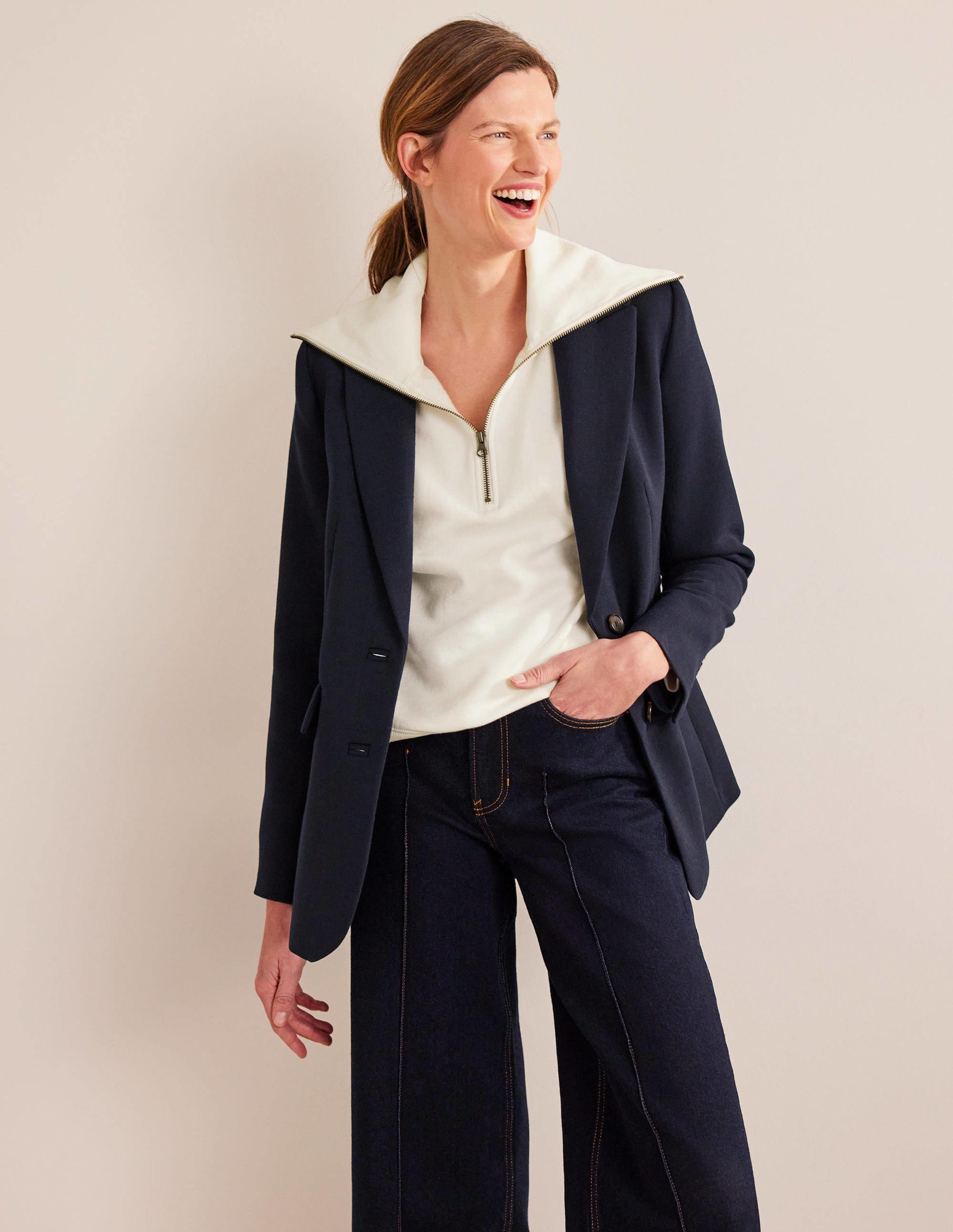 Funnel Neck Zip Sweatshirt-Ivory - Image 4
