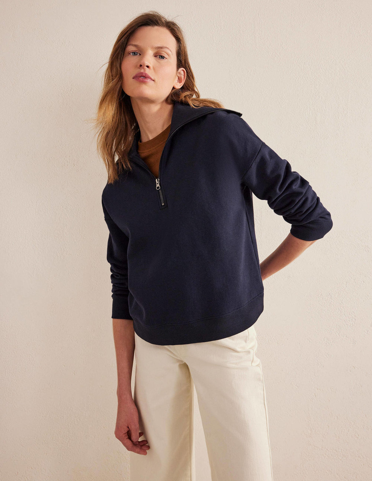 Funnel Neck Zip Sweatshirt-Navy-1