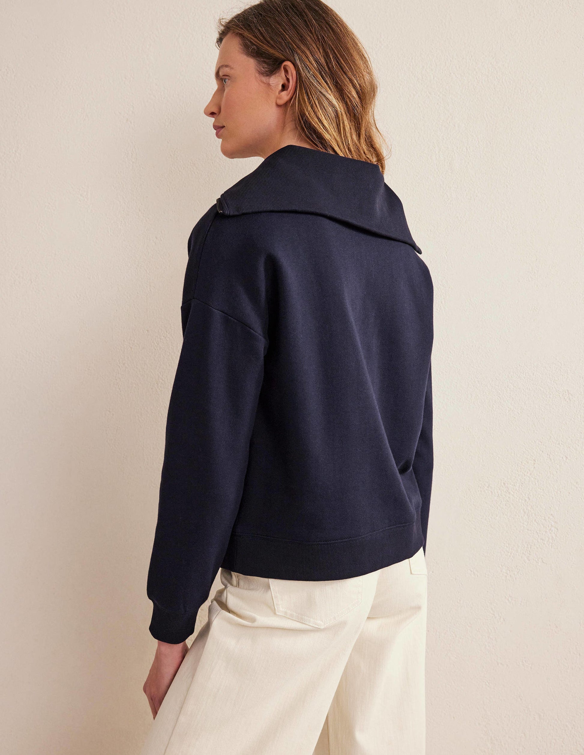 Funnel Neck Zip Sweatshirt-Navy-3