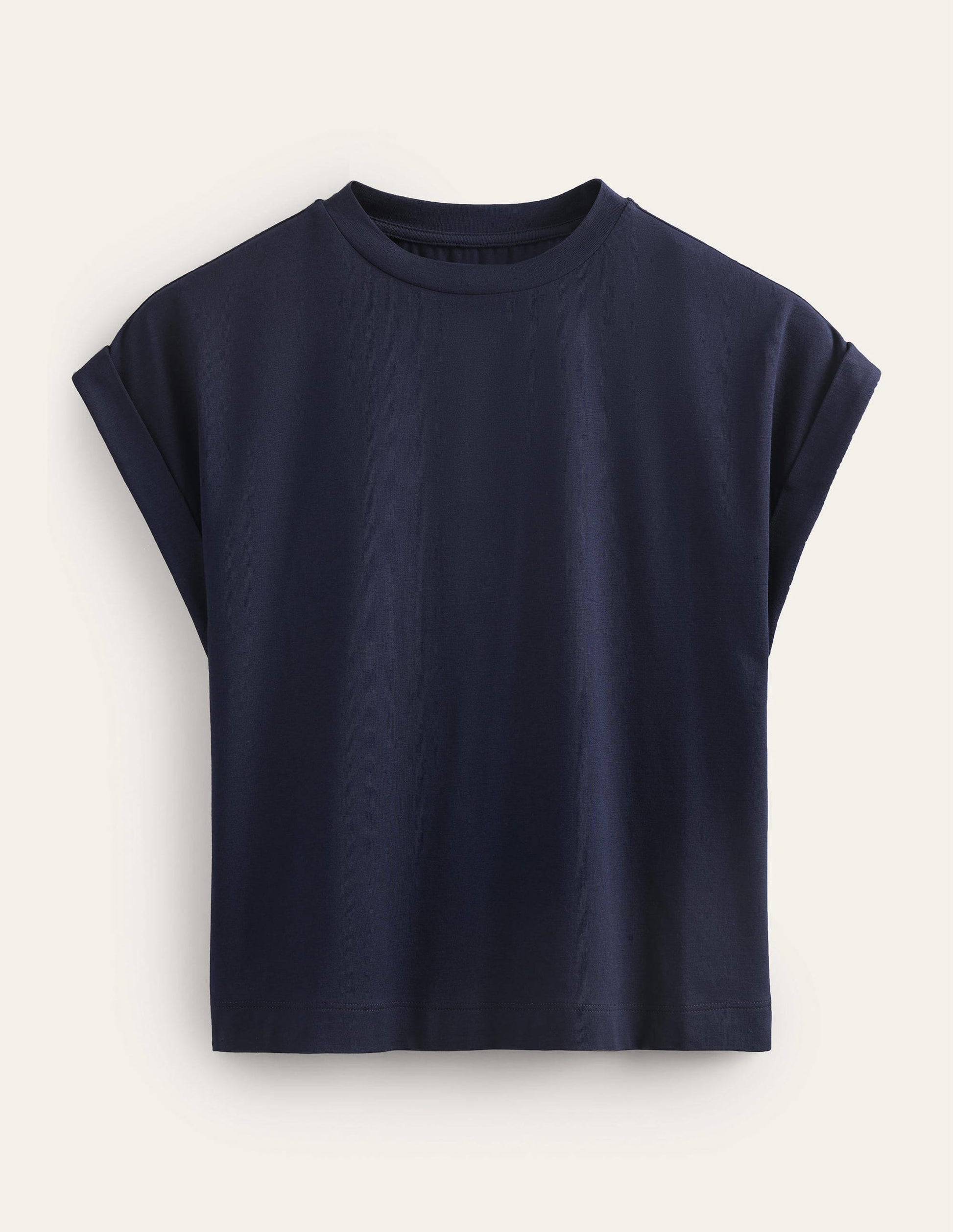 T-shirt col rond avec manches à revers-Bleu marine-5
