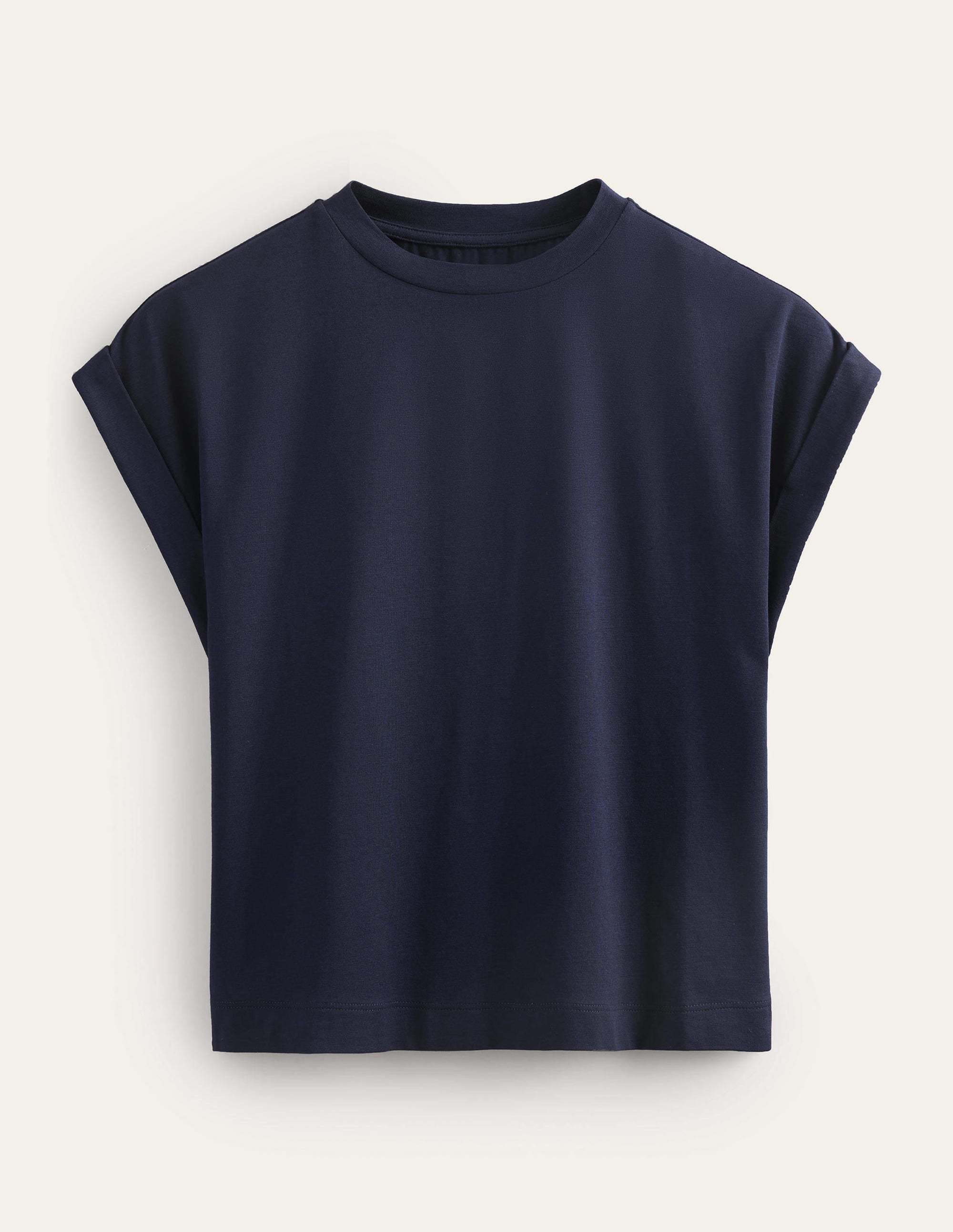 T-shirt col rond avec manches à revers-Bleu marine - Image 5