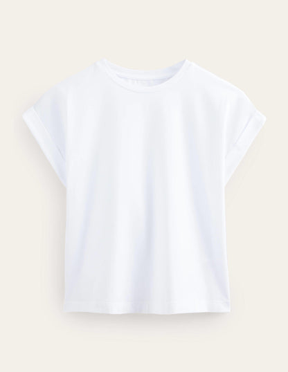 Rundhals-T-Shirt mit umgekrempelten Ärmeln-Weiß-6