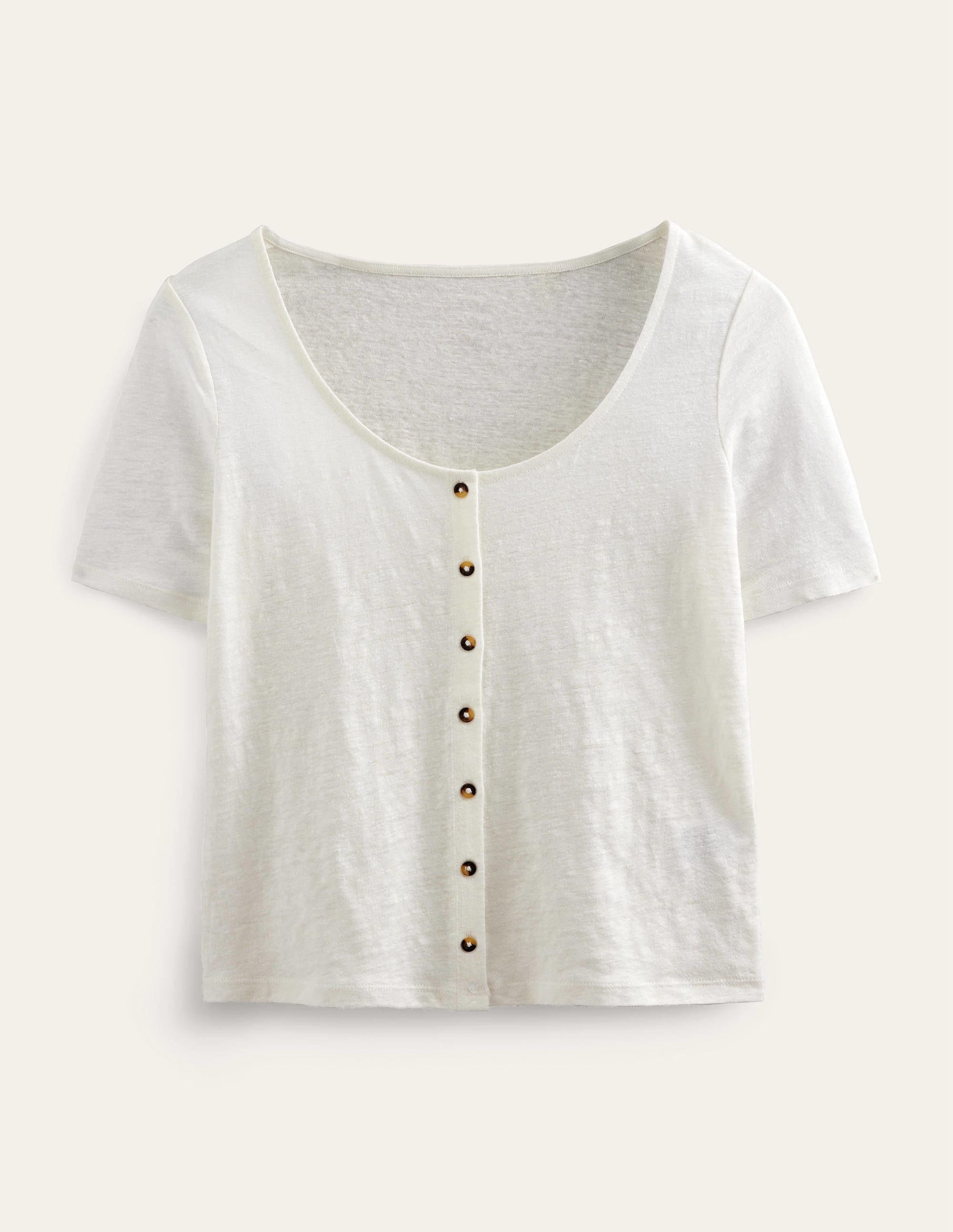 Leinen-T-Shirt mit Rundhalsausschnitt-Naturweiß - Image 7