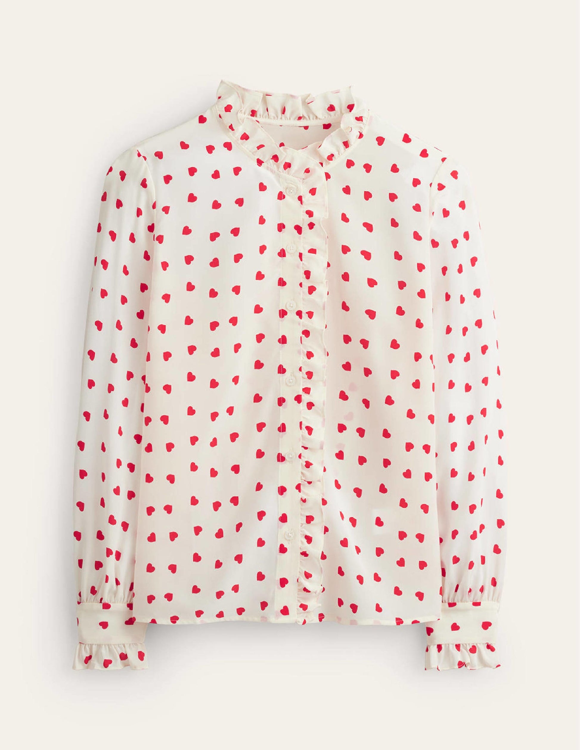 Ruffle Neck Silk Blouse-Ivory, Love Heart-6