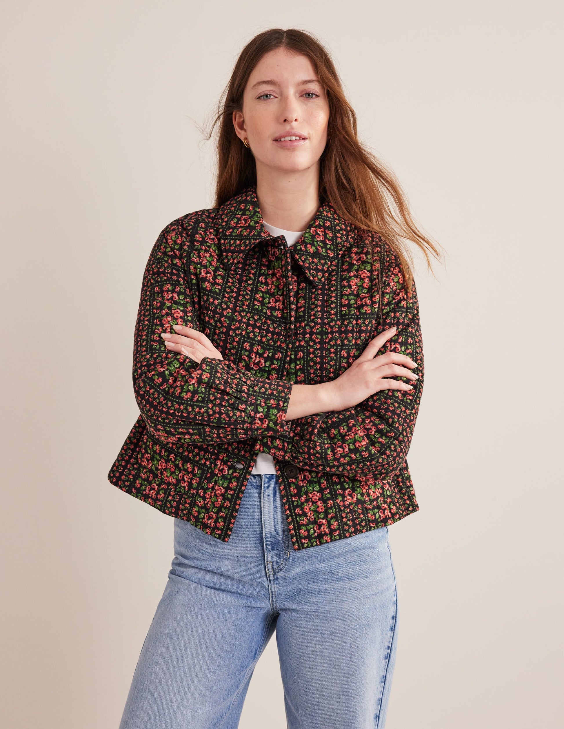 Gemusterte Steppjacke-Schwarz, Muster-1