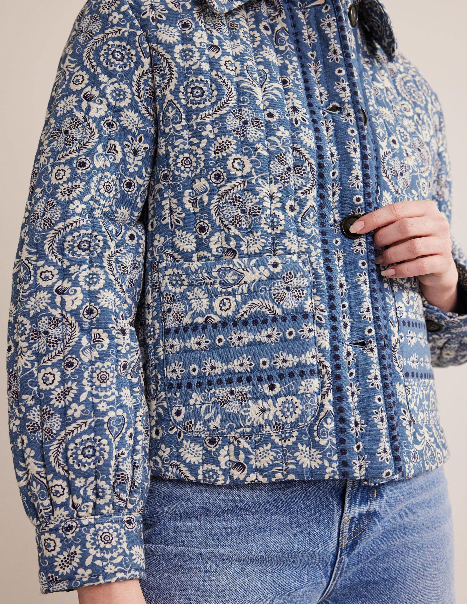 Gemusterte Steppjacke-Blau, Paisleymuster-2