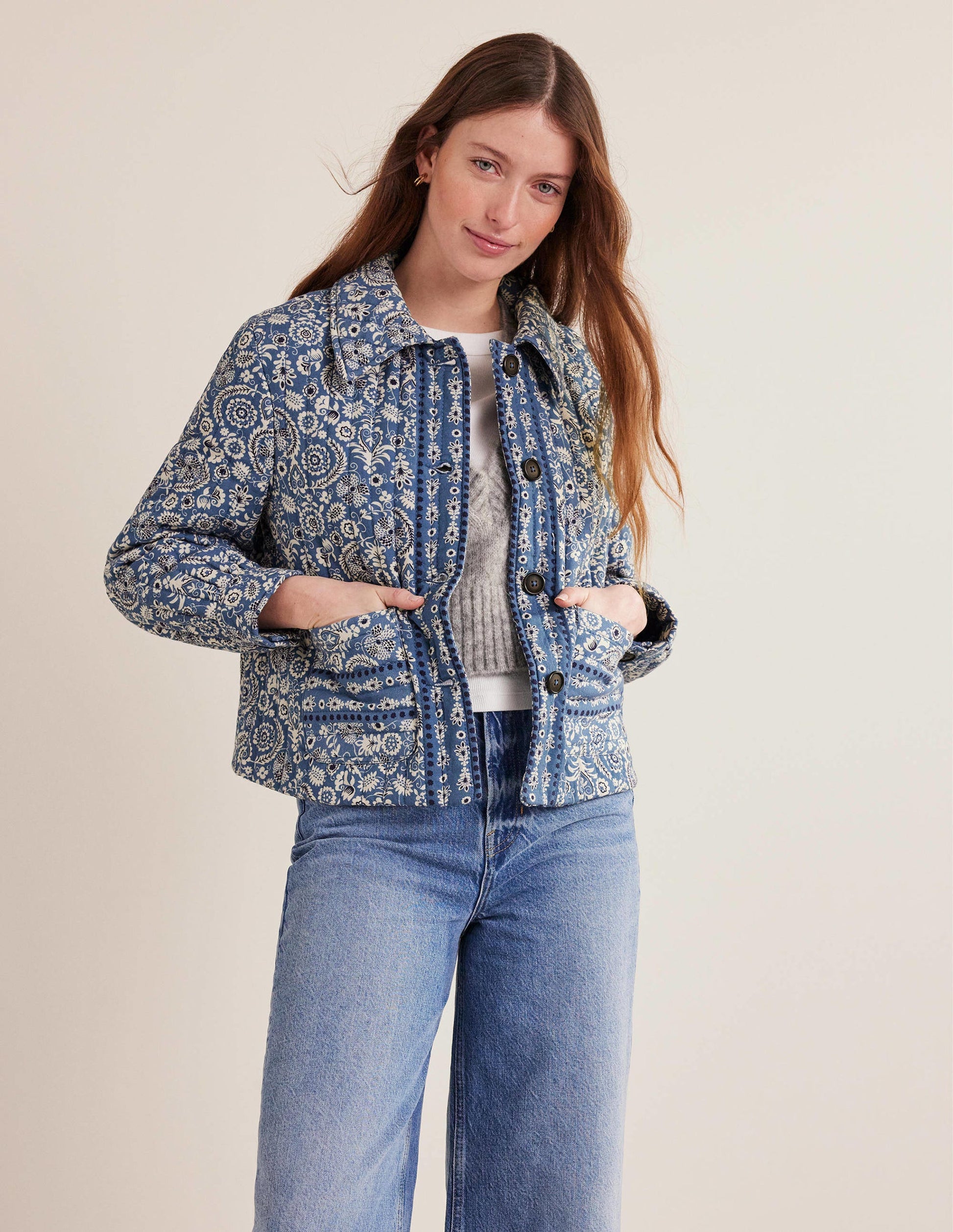 Gemusterte Steppjacke-Blau, Paisleymuster-5