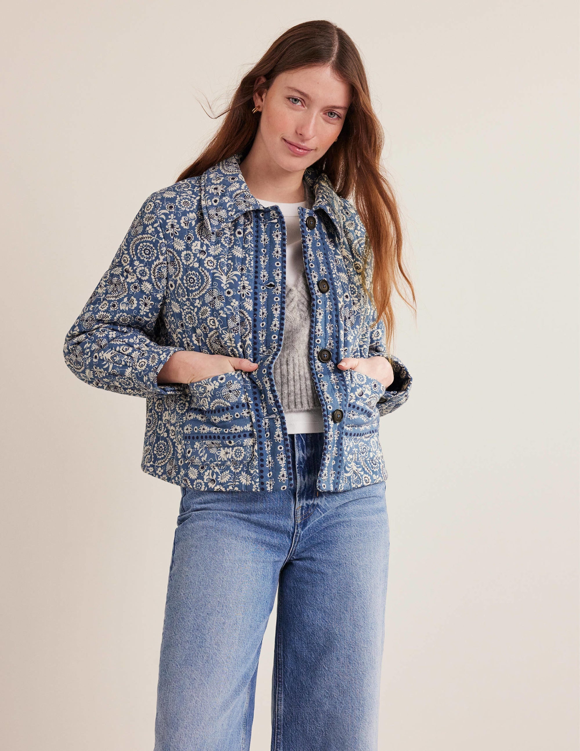 Gemusterte Steppjacke-Blau, Paisleymuster - Image 5