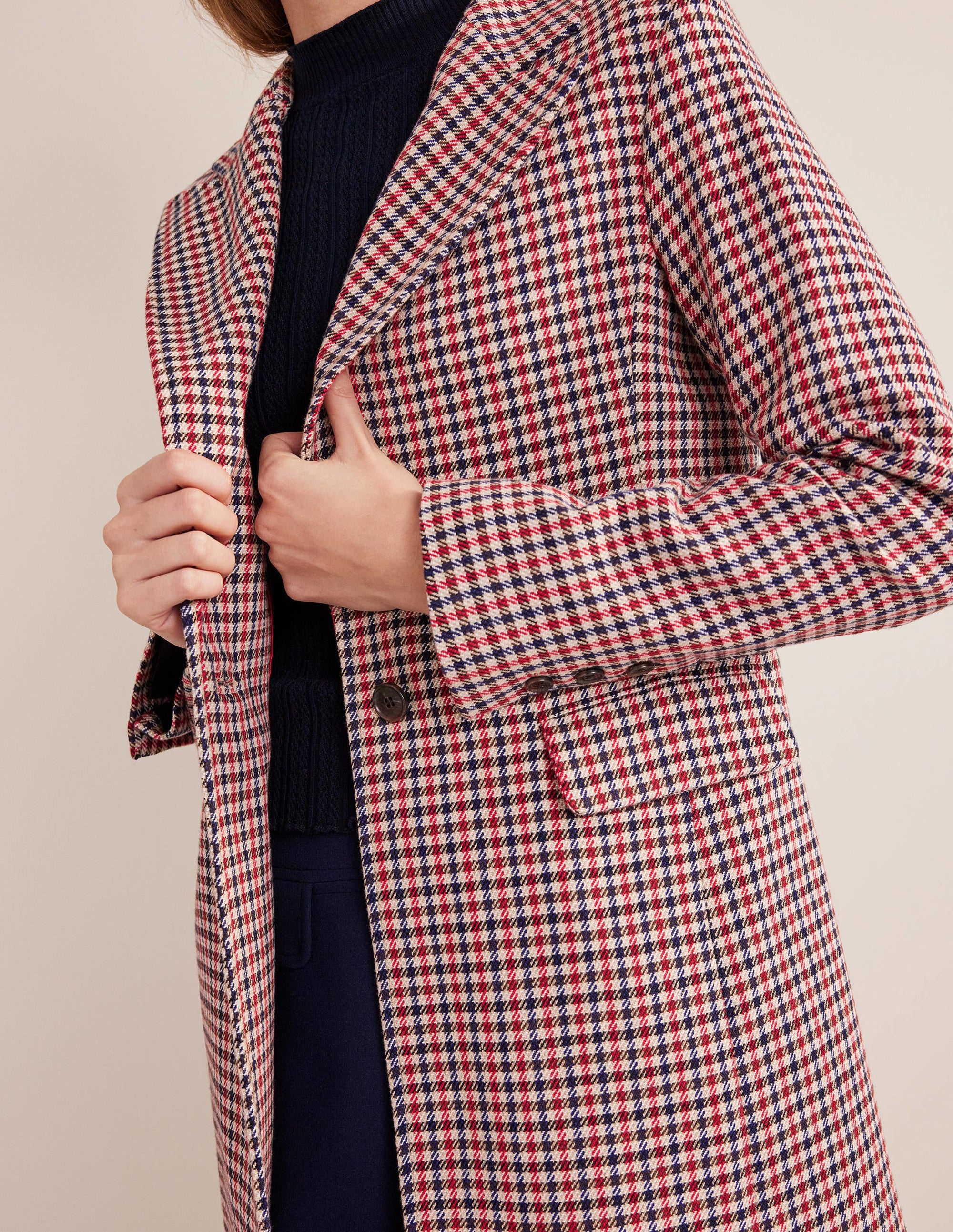 Tailored Check Maxi Coat-Red, Navy, Camel Check - Image 3