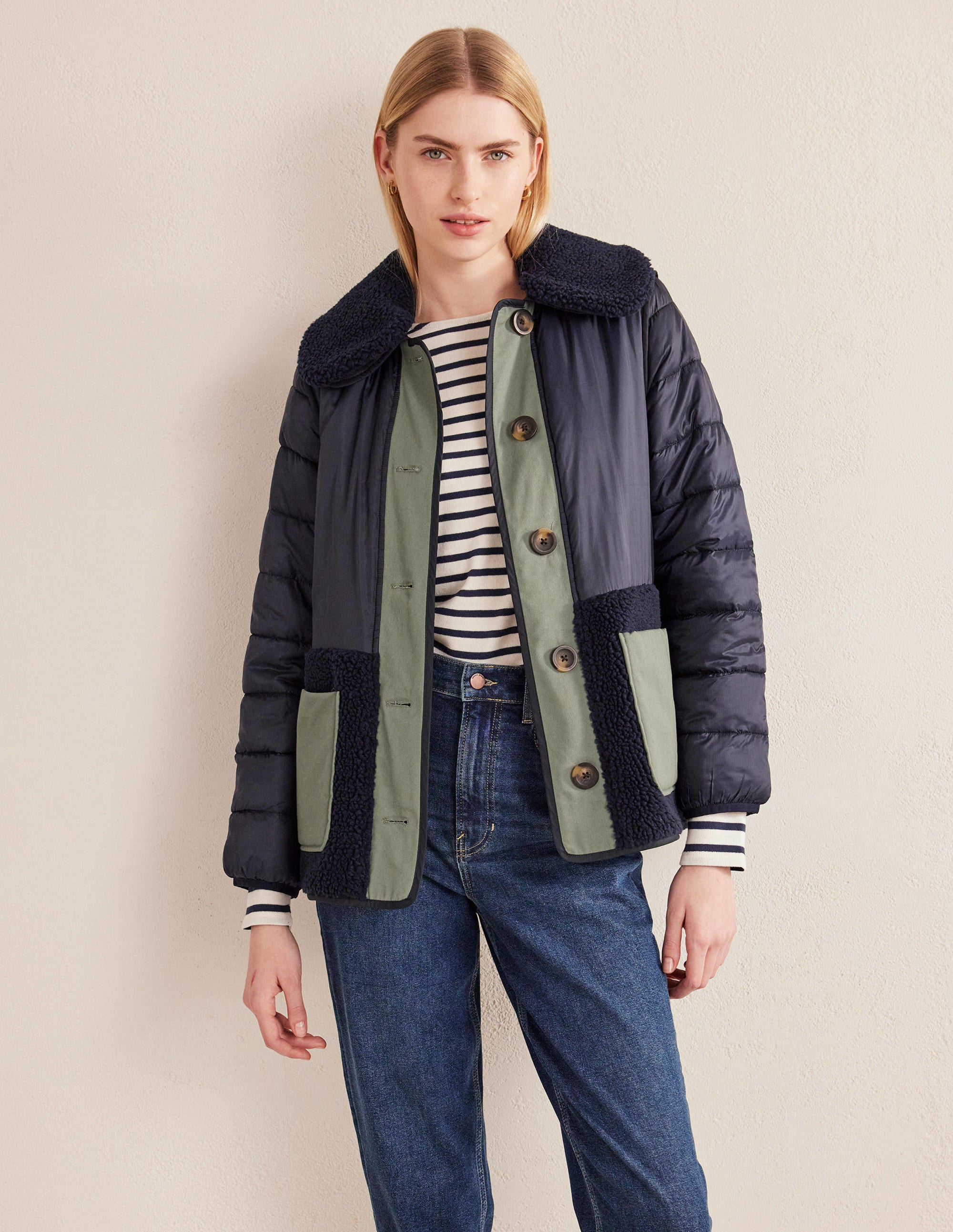 Veste matelassée en borg-Bleu marine - Image 1