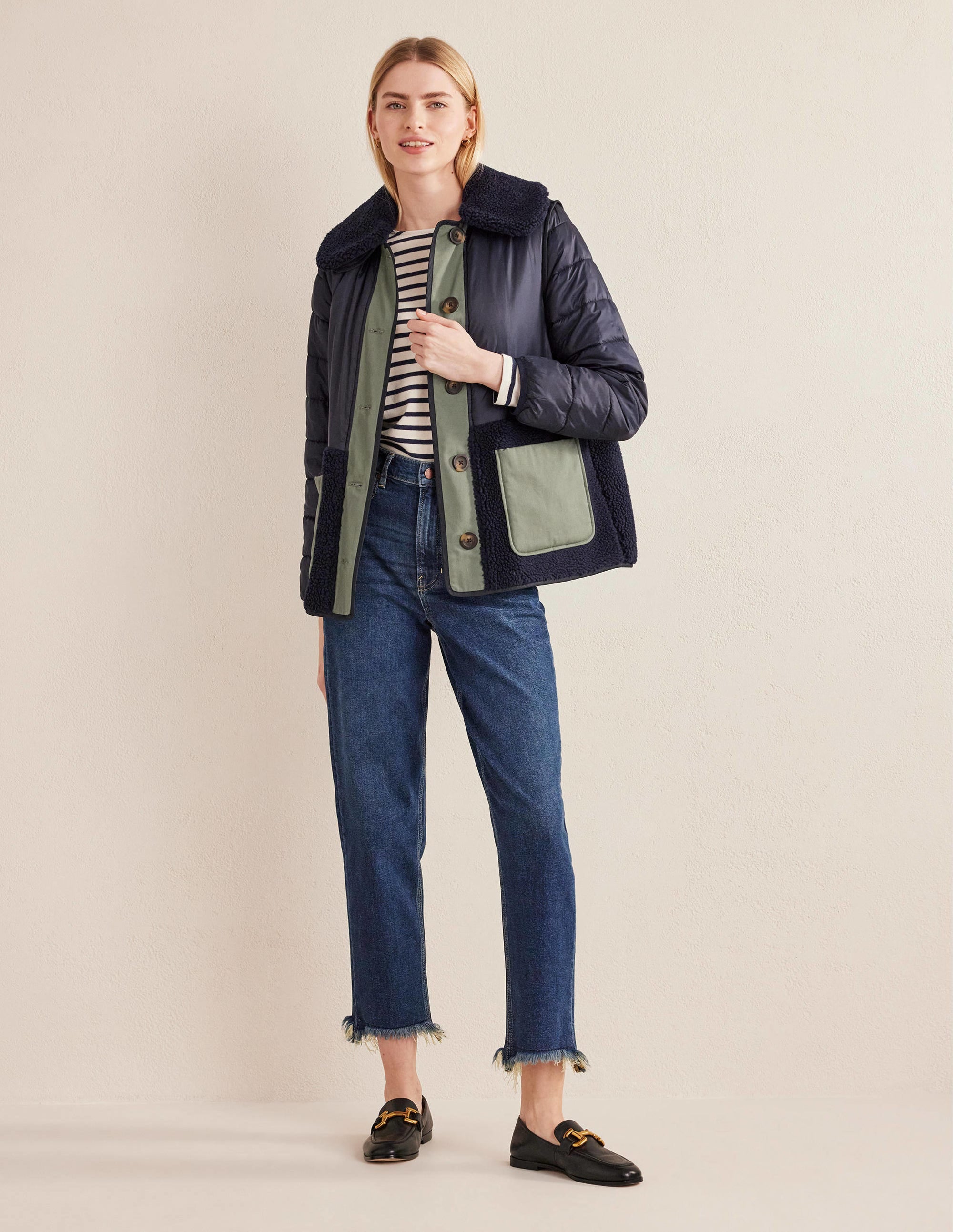 Veste matelassée en borg-Bleu marine - Image 4