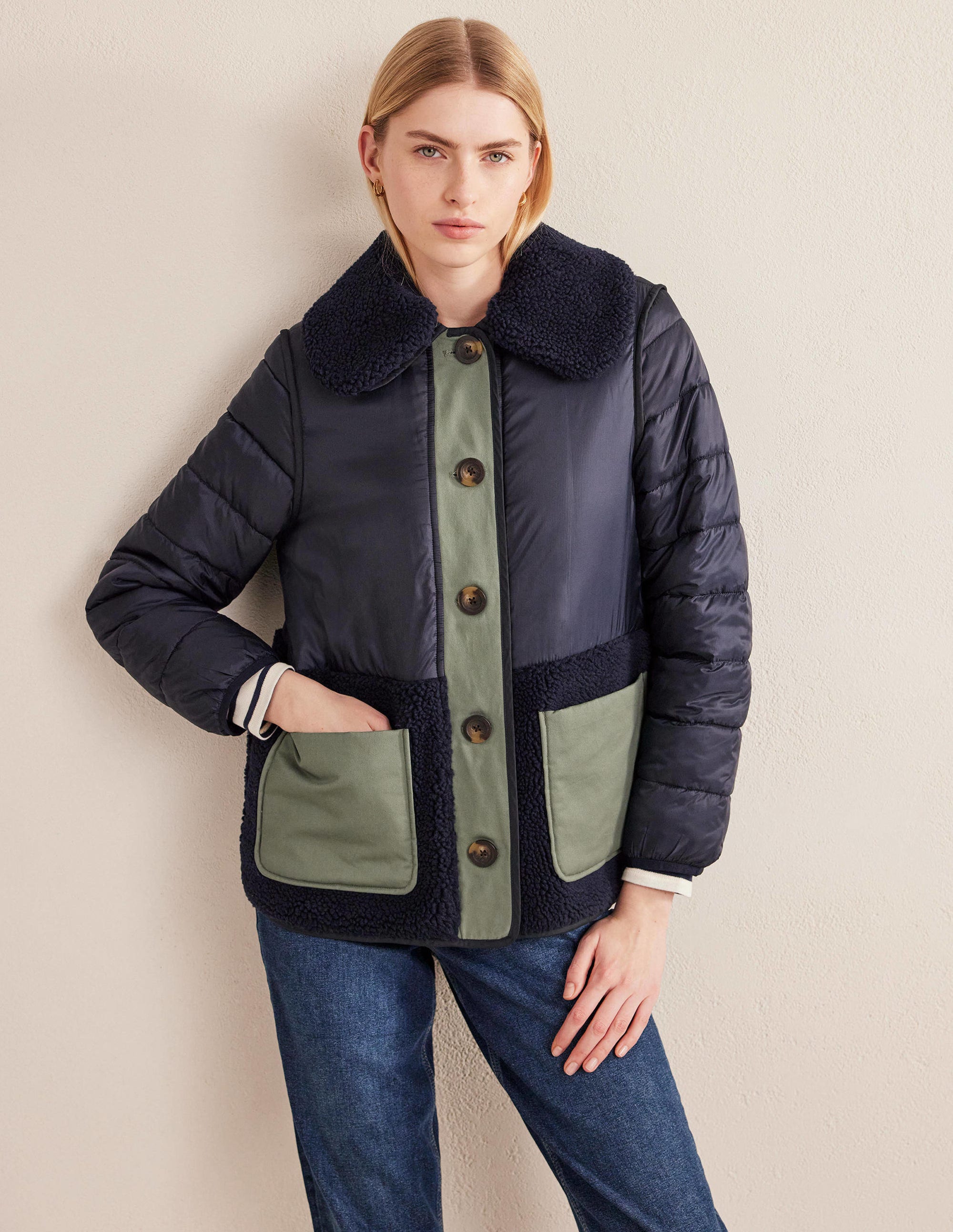 Veste matelassée en borg-Bleu marine - Image 5