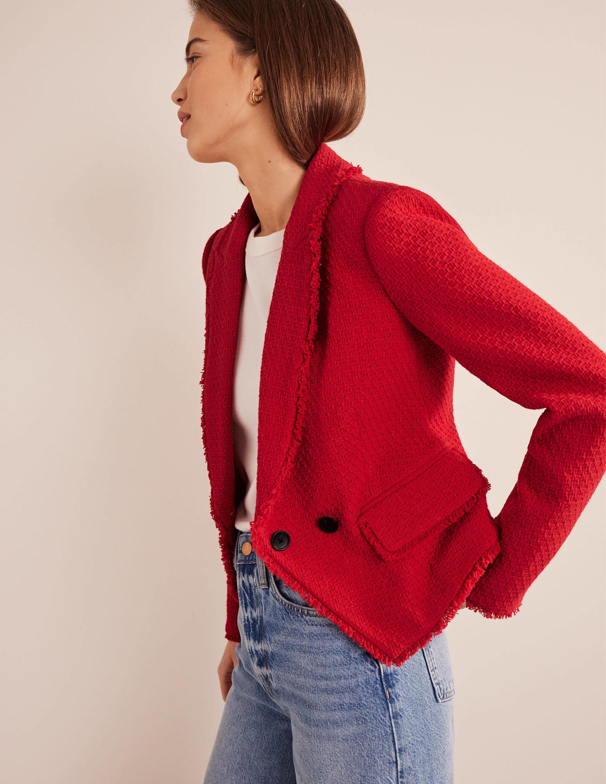 Blazer court en coton texturé-Tarte aux fraises - Image 1