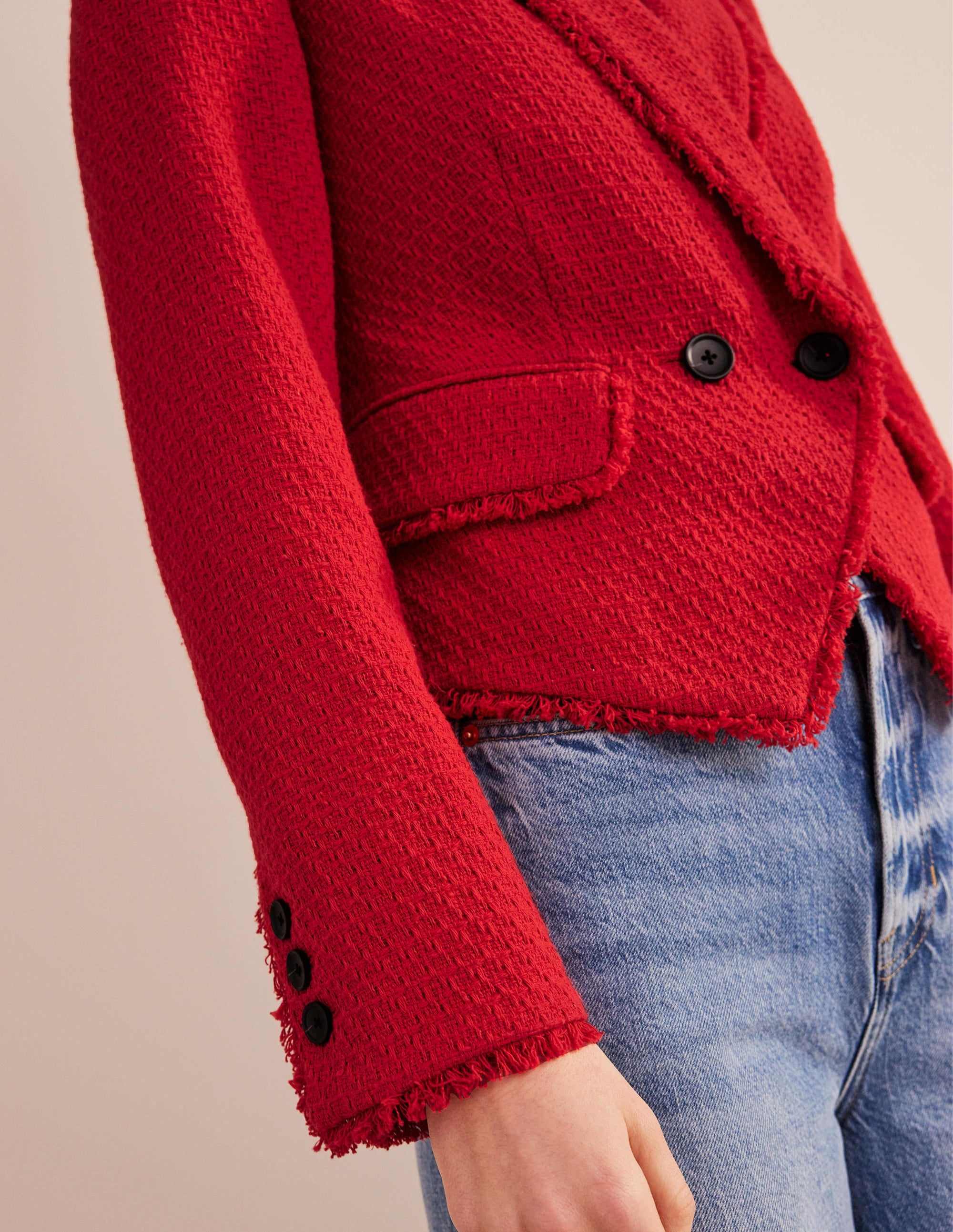Blazer court en coton texturé-Tarte aux fraises - Image 2