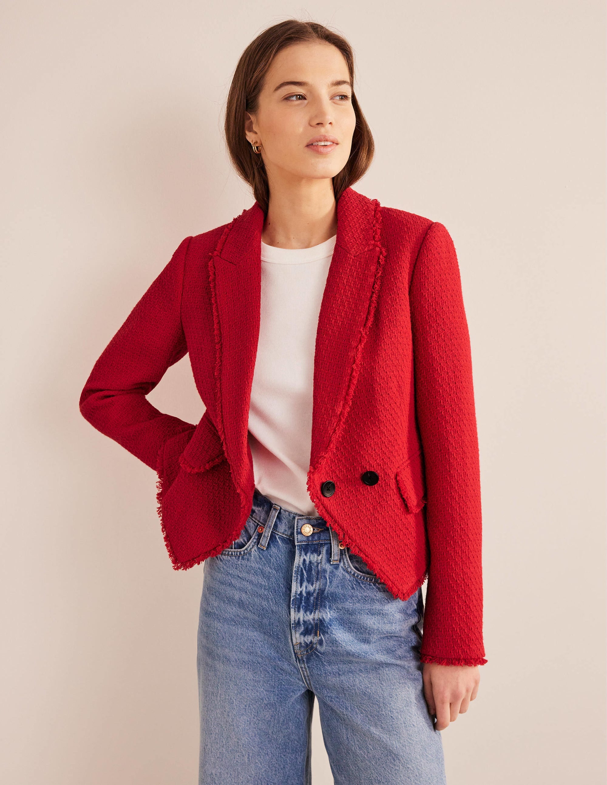 Blazer court en coton texturé-Tarte aux fraises - Image 4