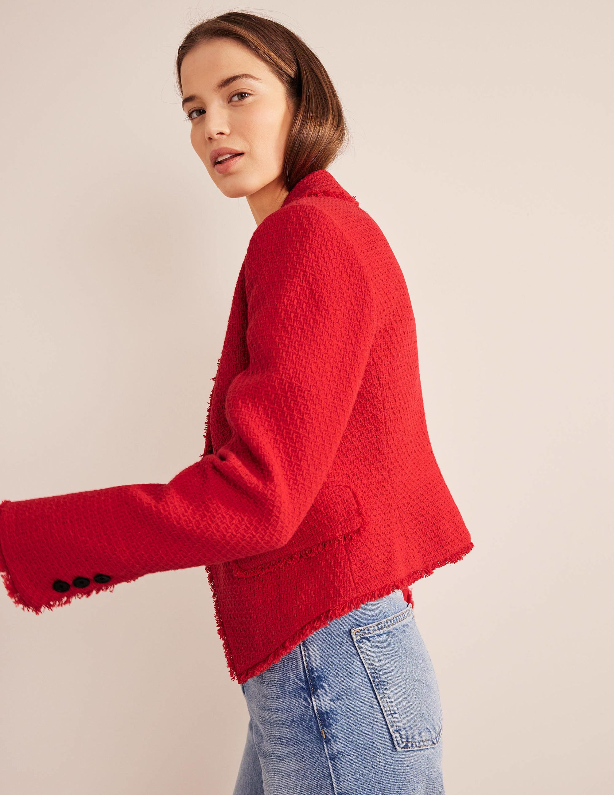 Blazer court en coton texturé-Tarte aux fraises - Image 5