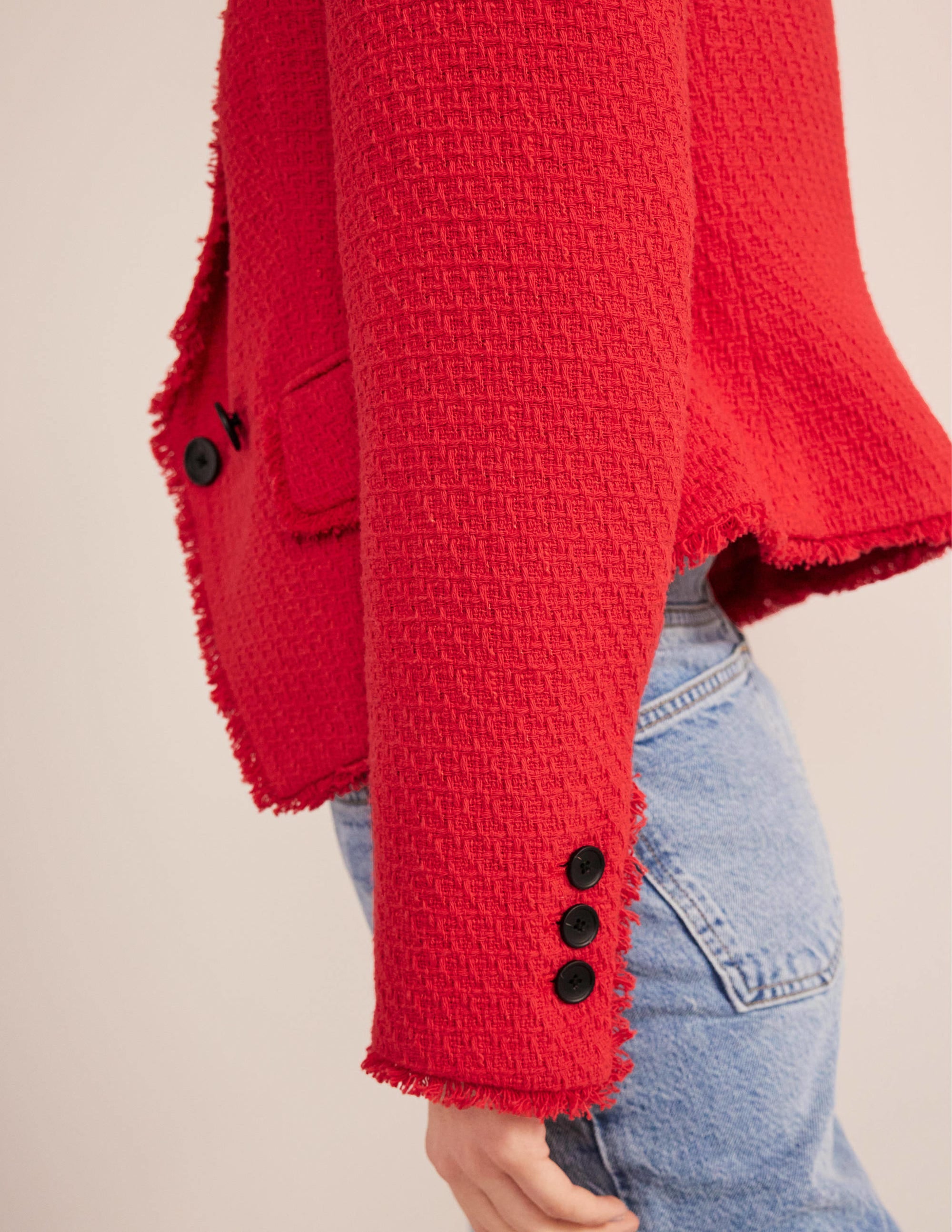 Blazer court en coton texturé-Tarte aux fraises - Image 6