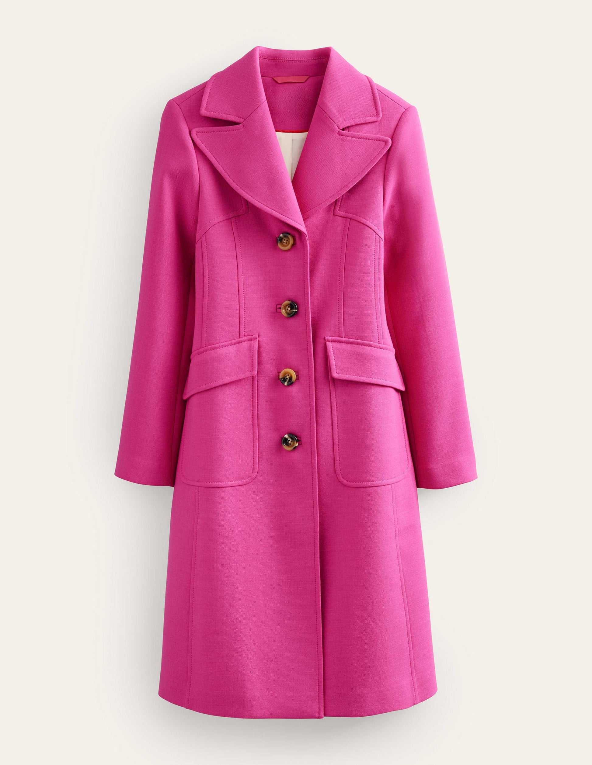Manteau long ajusté en laine mélangée-Rose-6