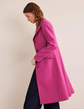 Manteau long ajusté en laine mélangée-Rose