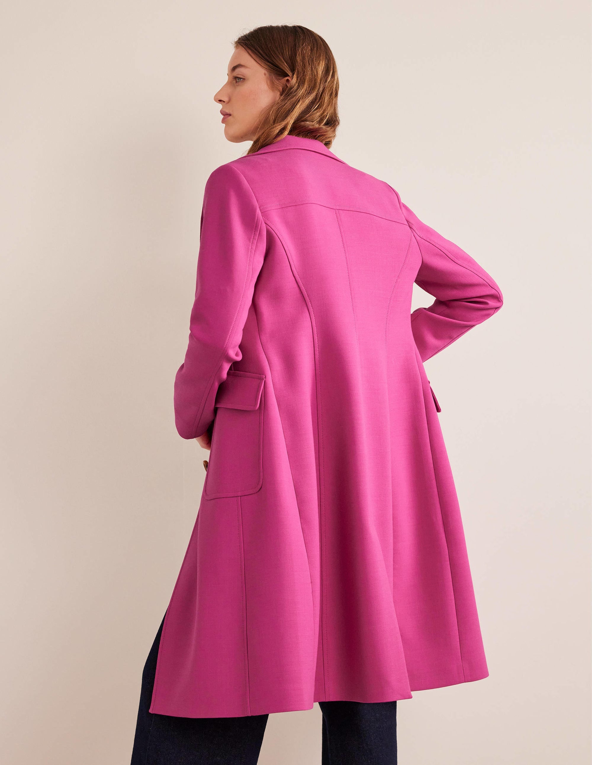 Manteau long ajusté en laine mélangée-Rose - Image 4