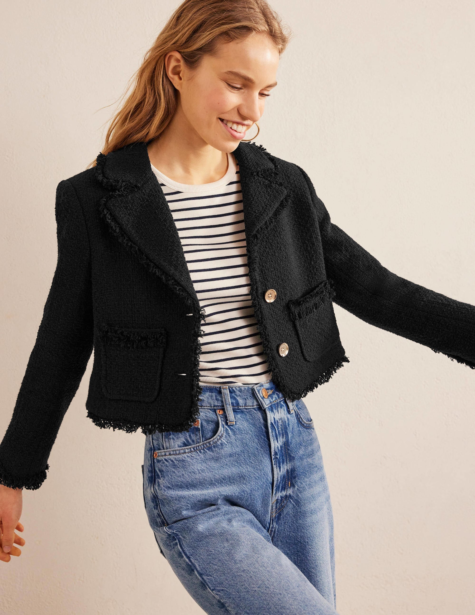 Veste texturée courte et ajustée-Noir - Image 3