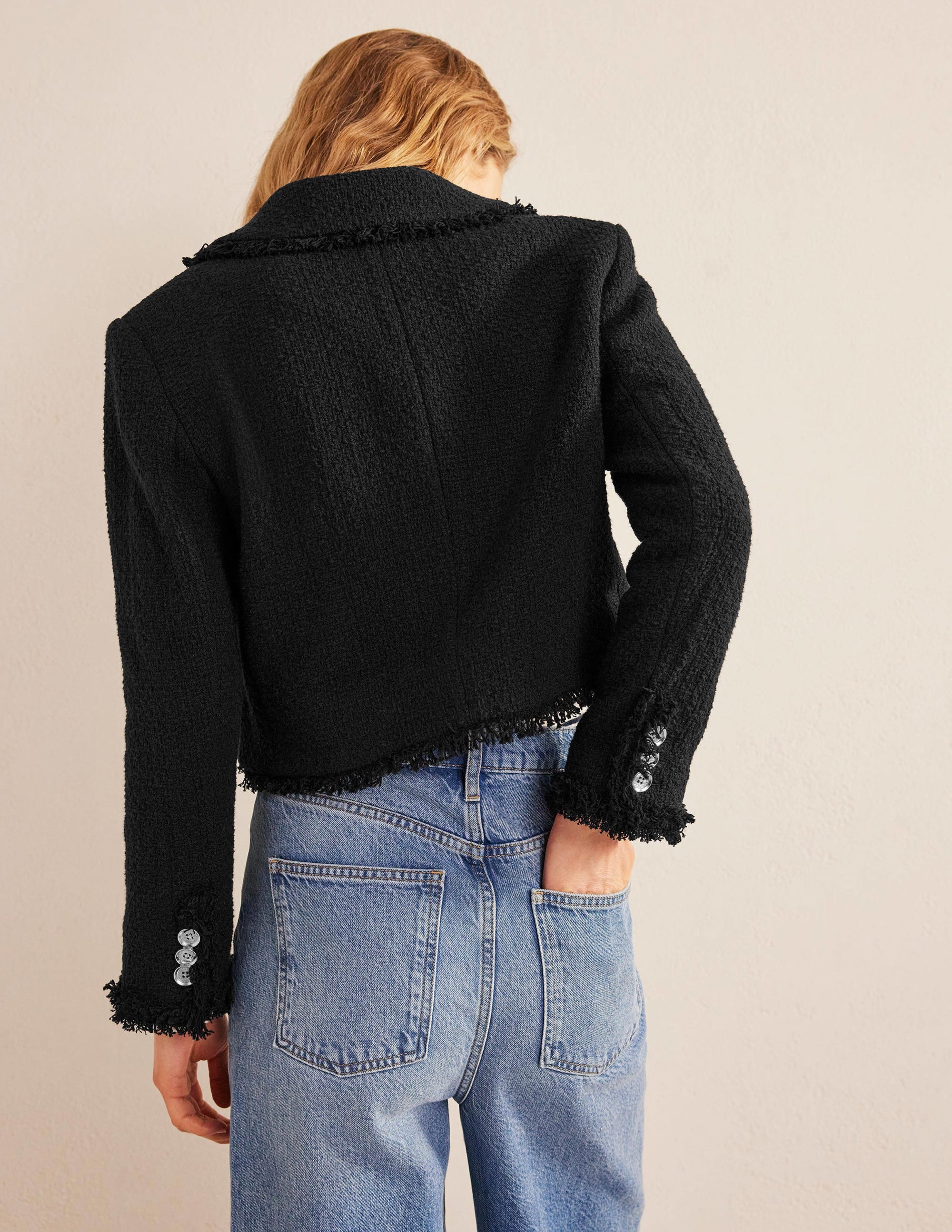 Veste texturée courte et ajustée-Noir - Image 5