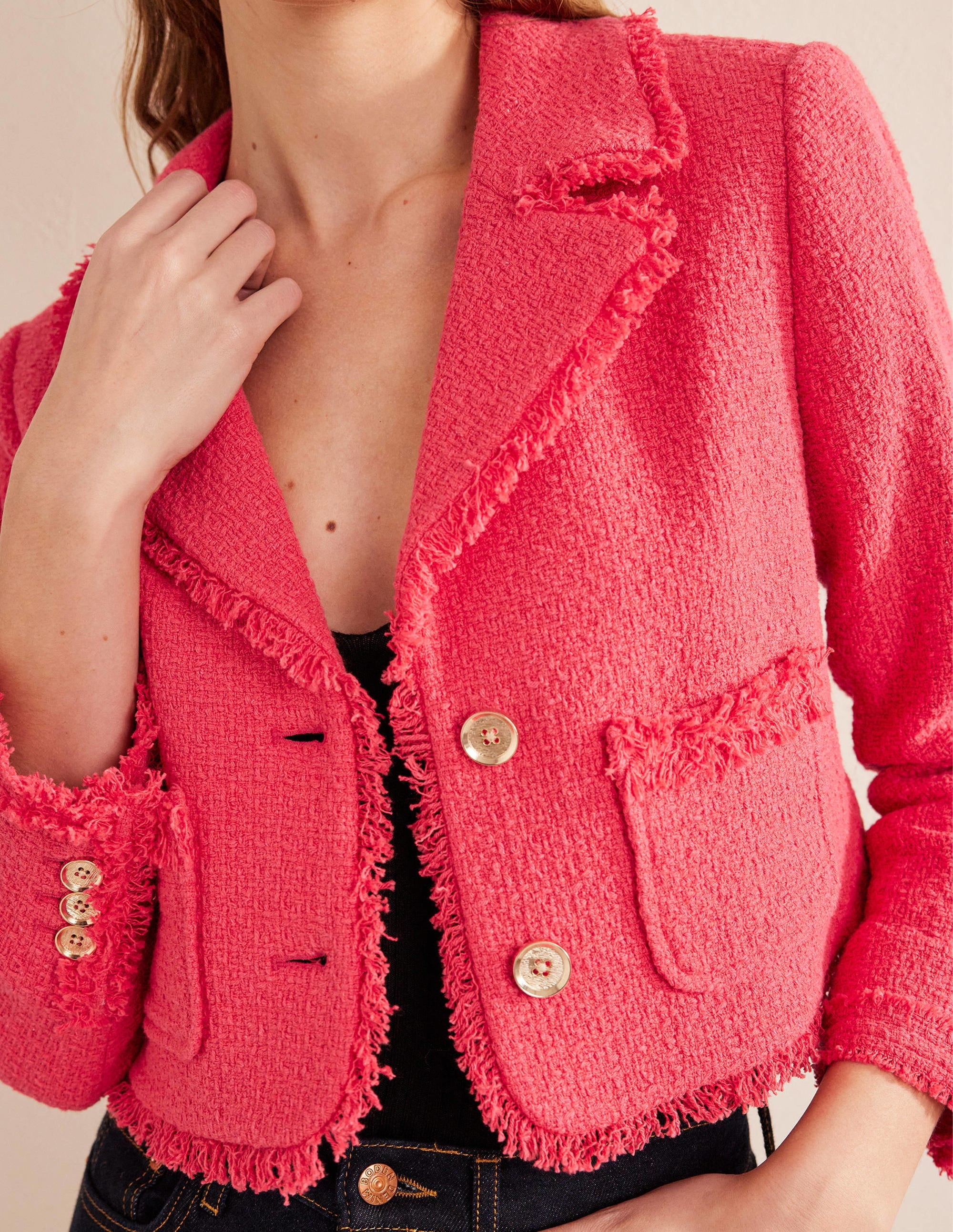 Veste texturée courte et ajustée-Corail - Image 2