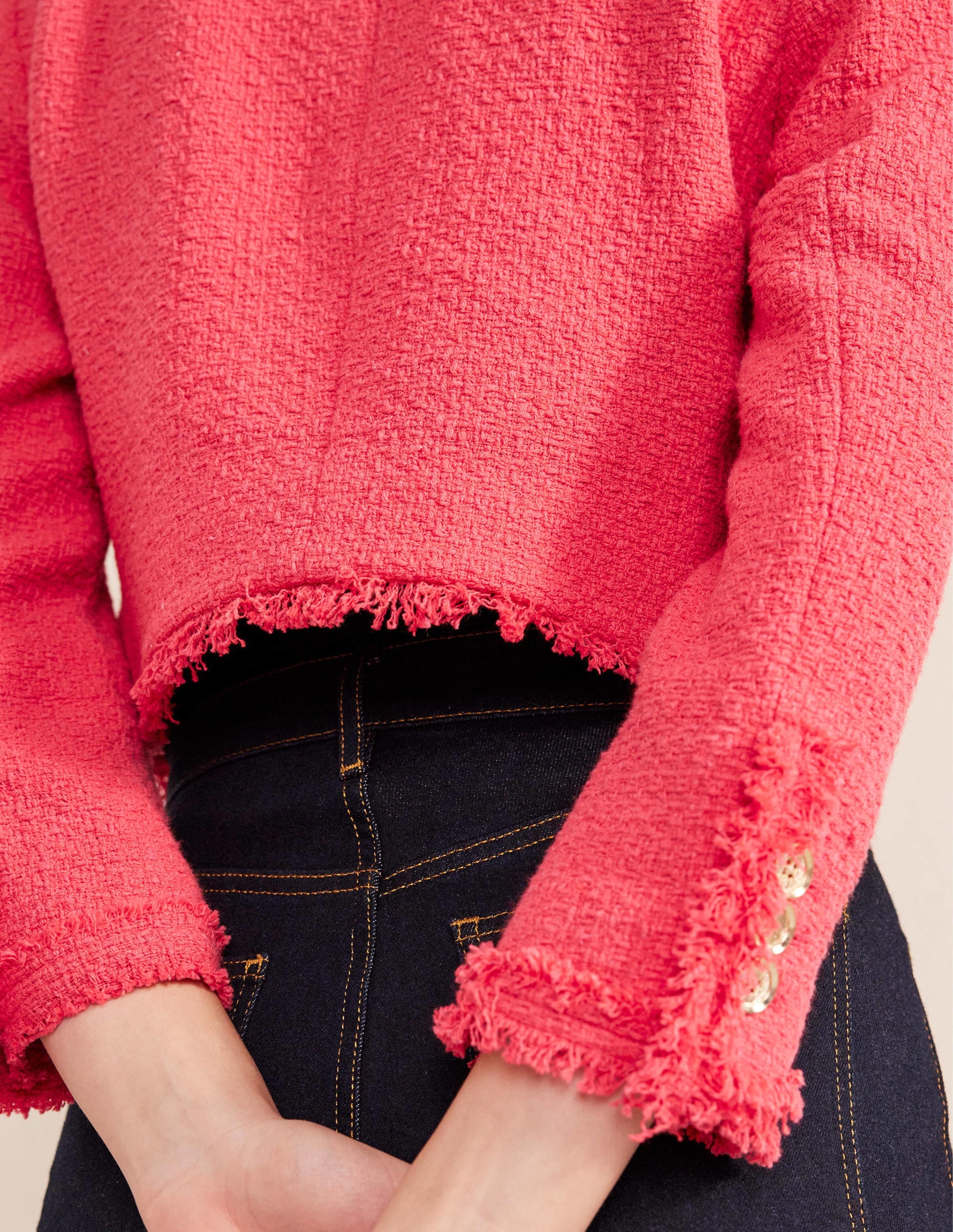 Veste texturée courte et ajustée-Corail - Image 5