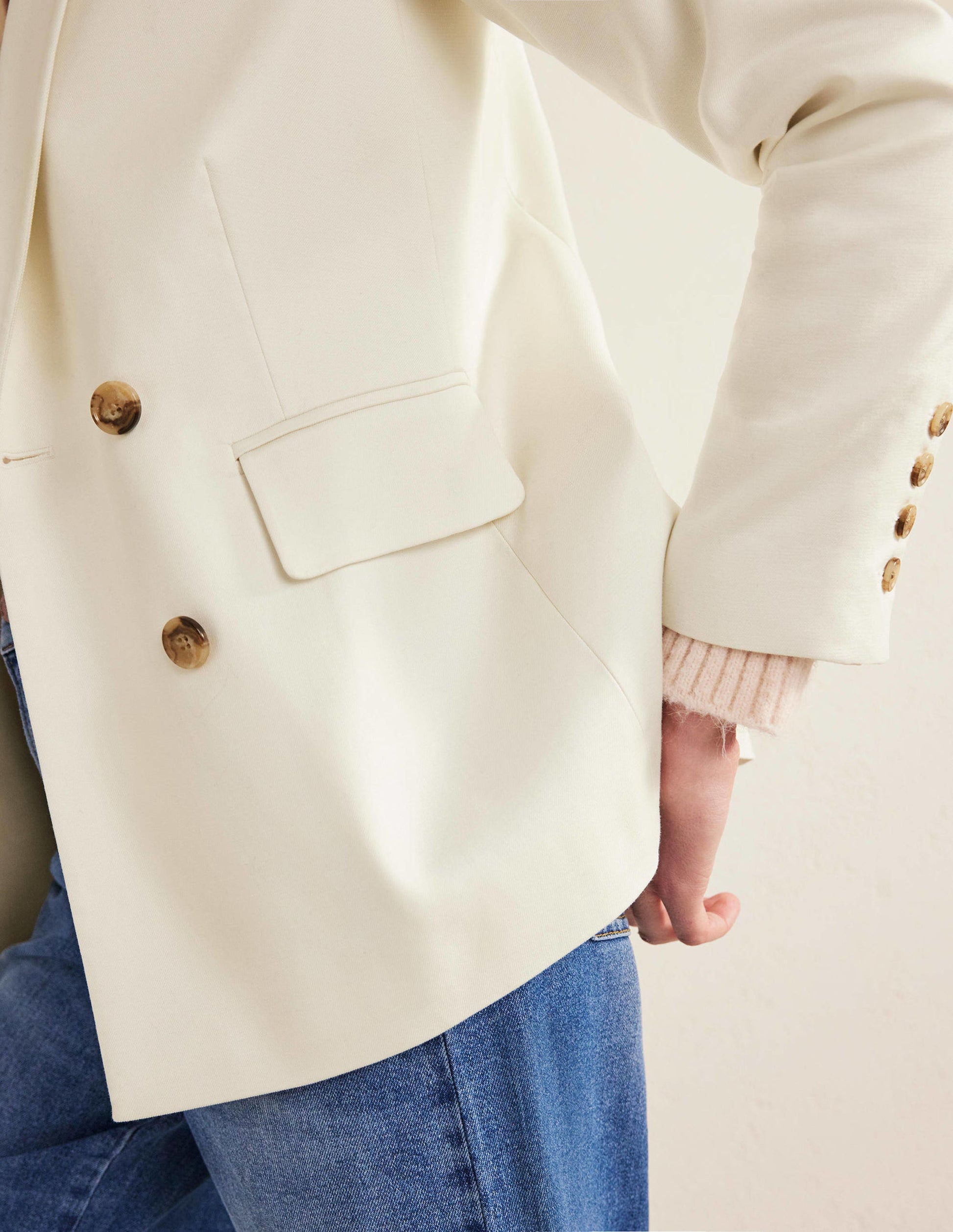 Double Breasted Twill Blazer-Ivory-2