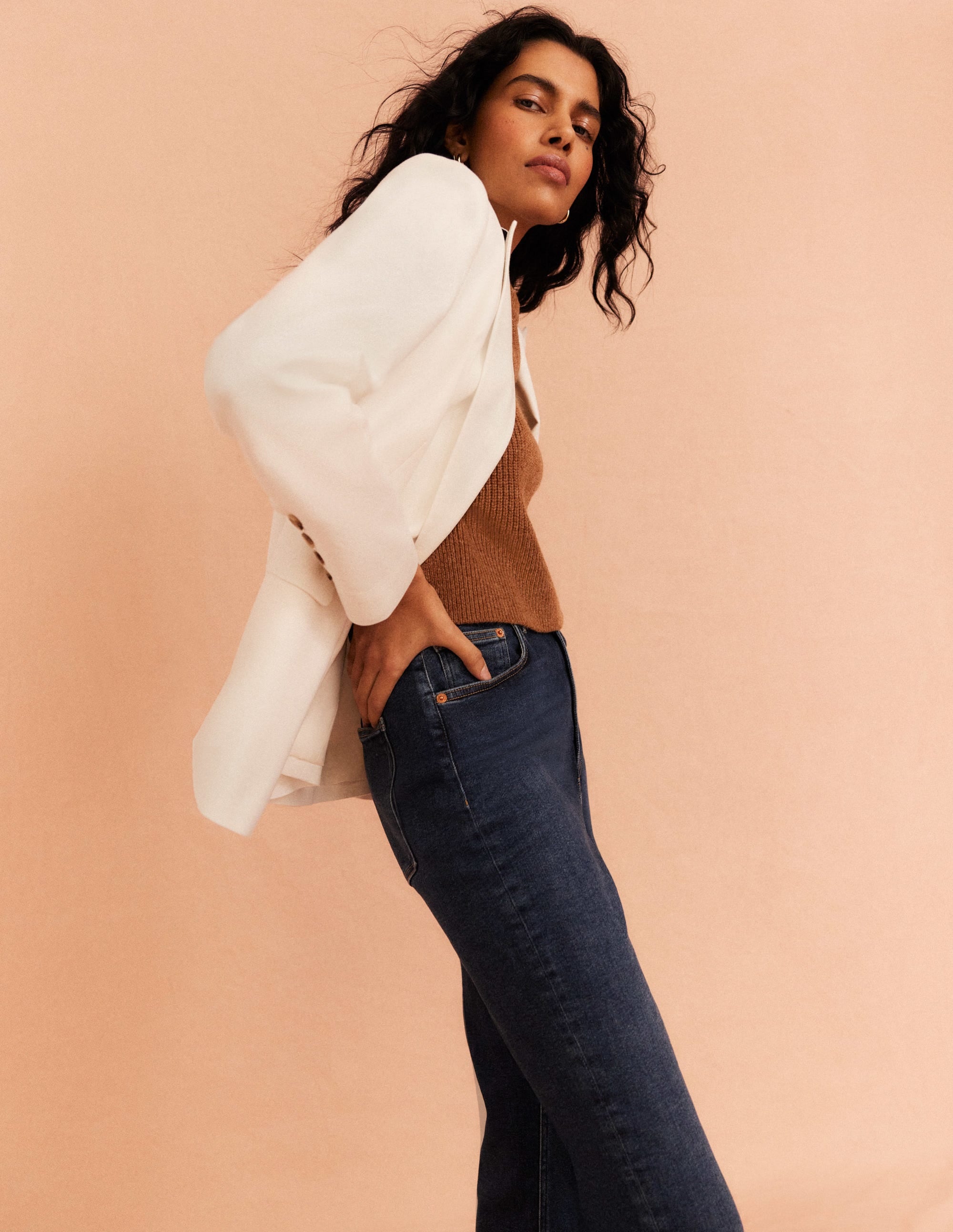 Double Breasted Twill Blazer-Ivory - Image 8