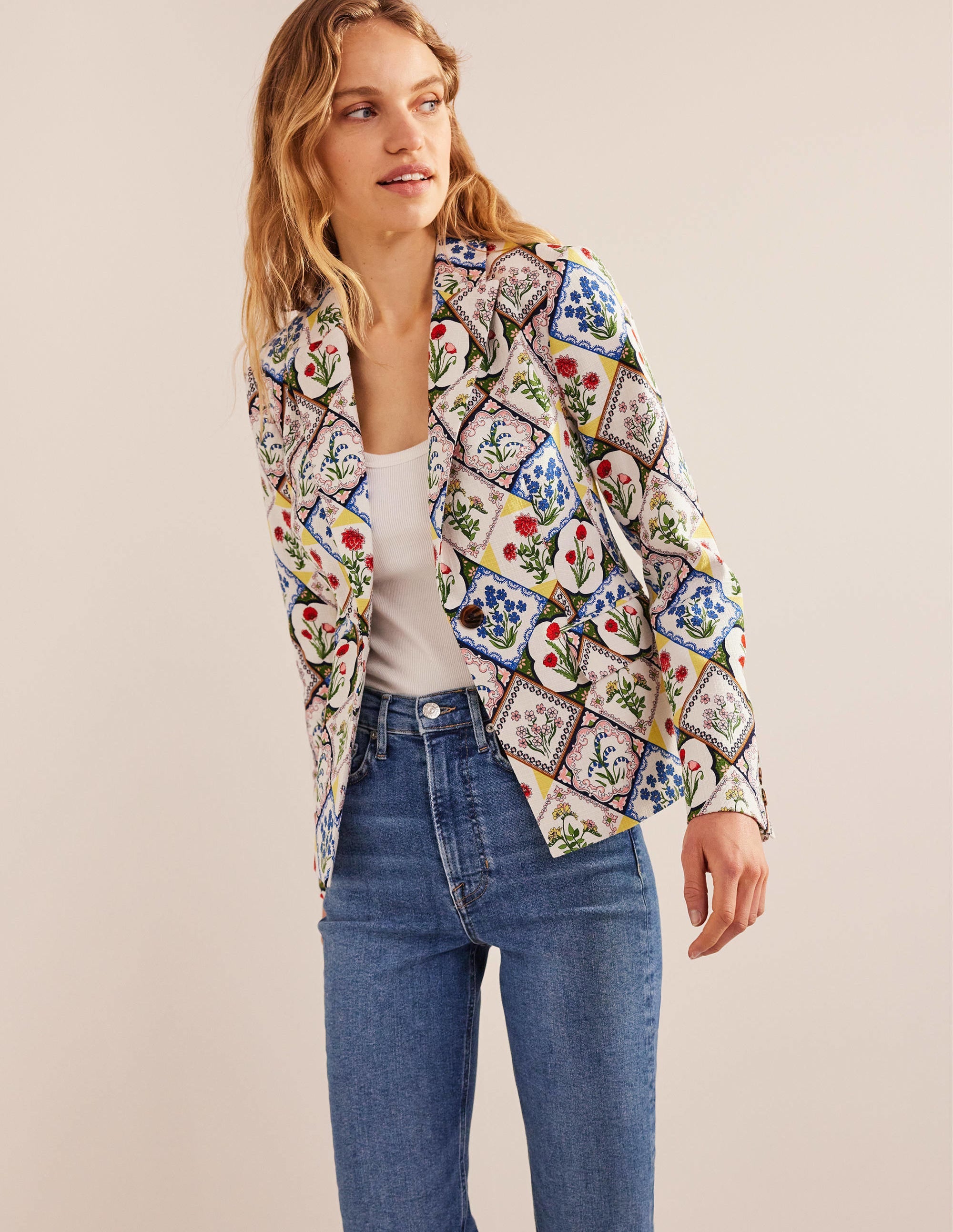 Somerset Baumwoll-Blazer-Naturweiß, Wilde Glockenblumen - Image 1
