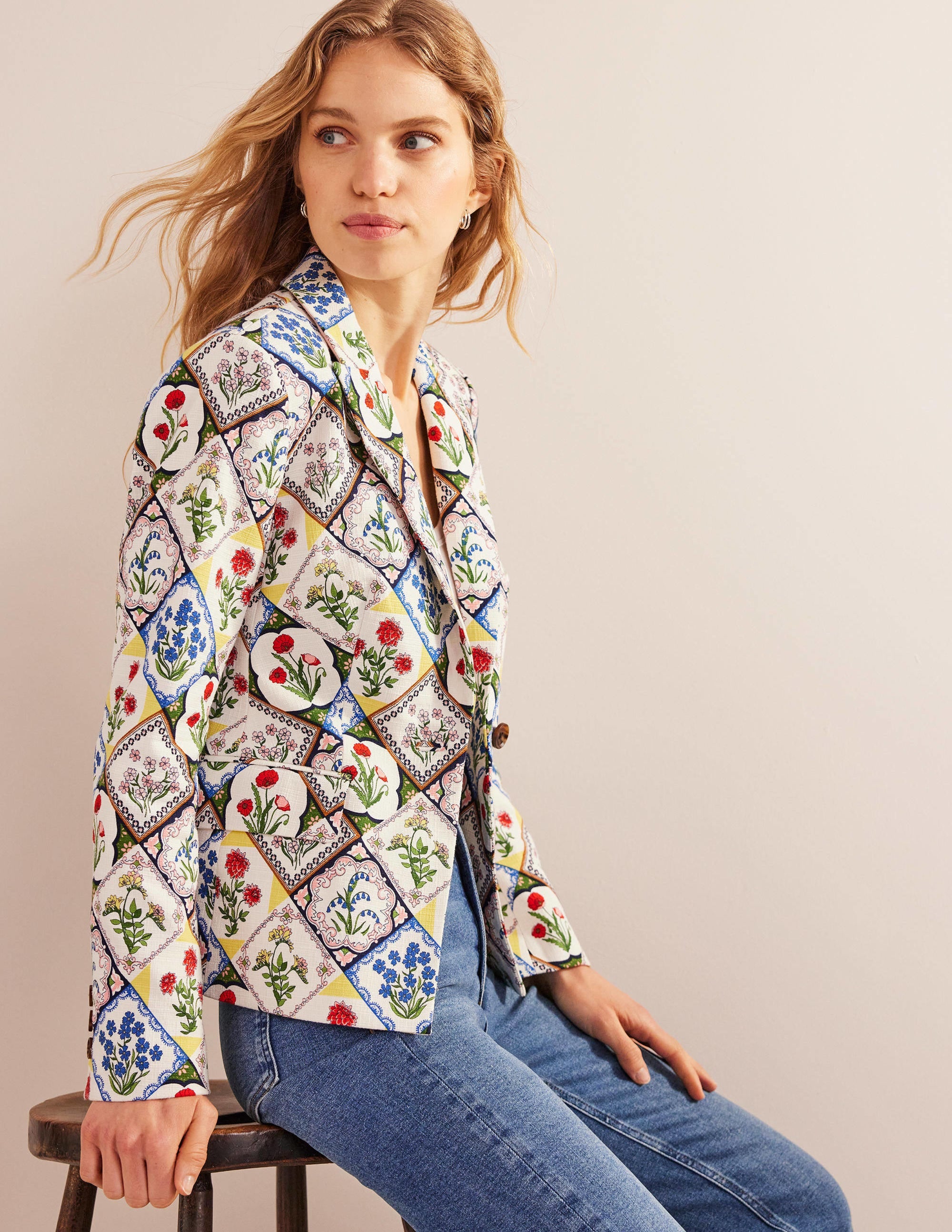 Somerset Baumwoll-Blazer-Naturweiß, Wilde Glockenblumen - Image 4