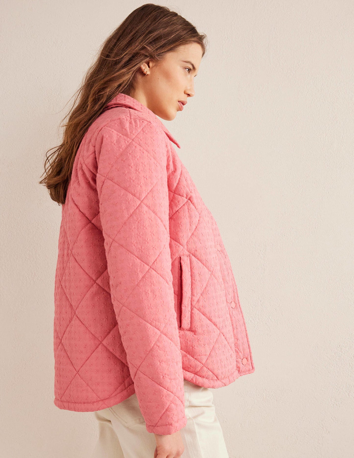 Broderie Quilted Cotton Jacket-Pink