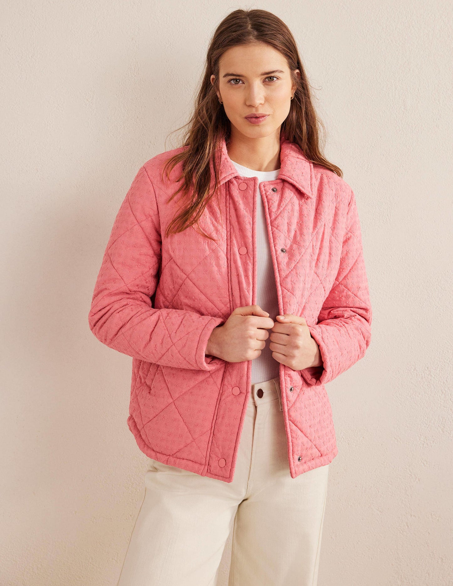 Broderie Quilted Cotton Jacket-Pink