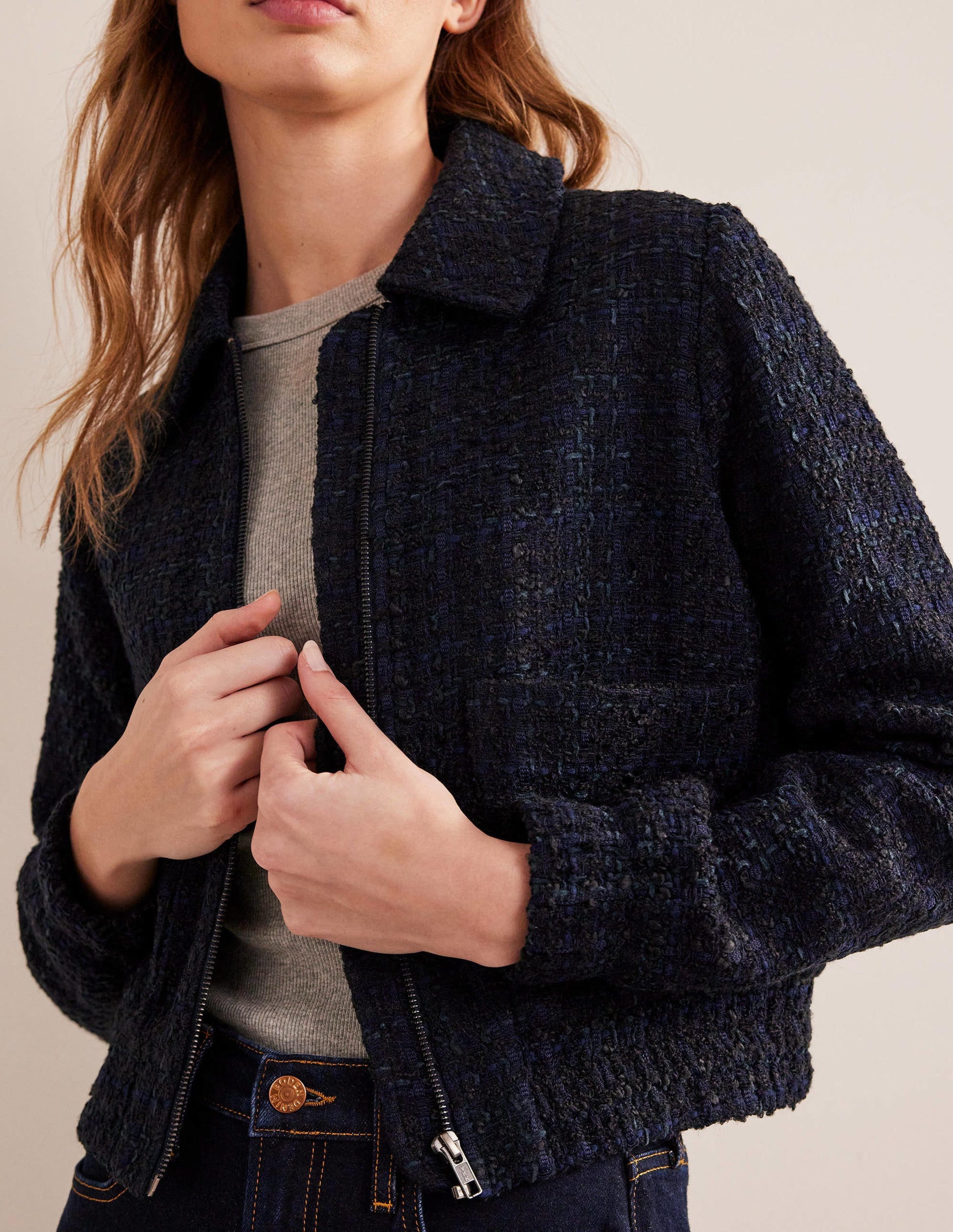 Veste zippée texturée-Bleu marine-2