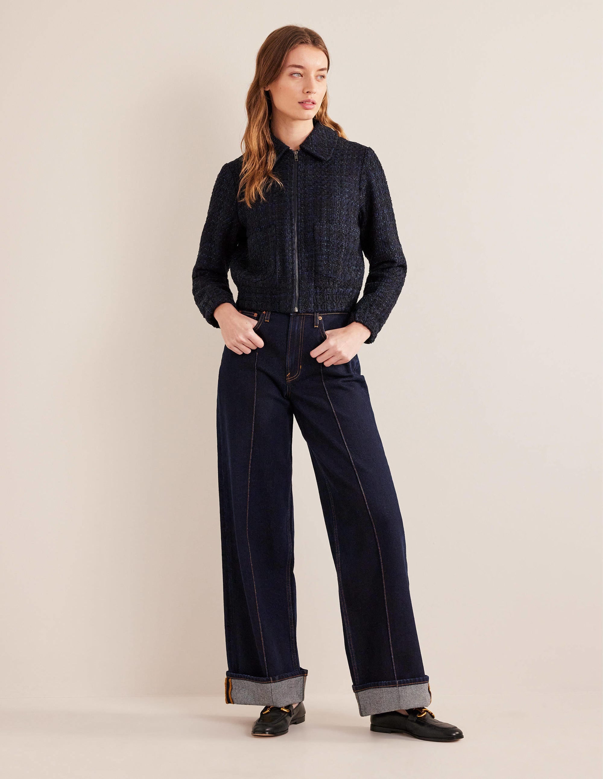 Veste zippée texturée-Bleu marine - Image 5