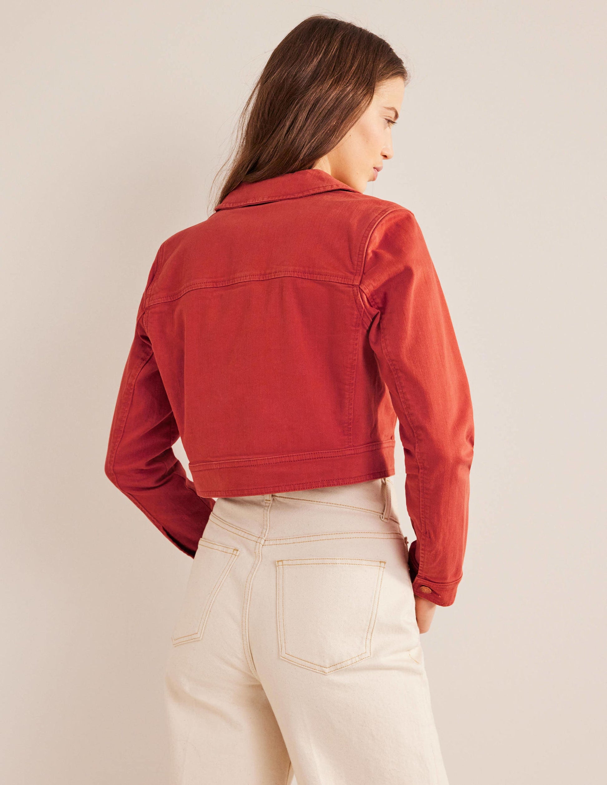 Veste courte décontractée en coton-Tomate-3