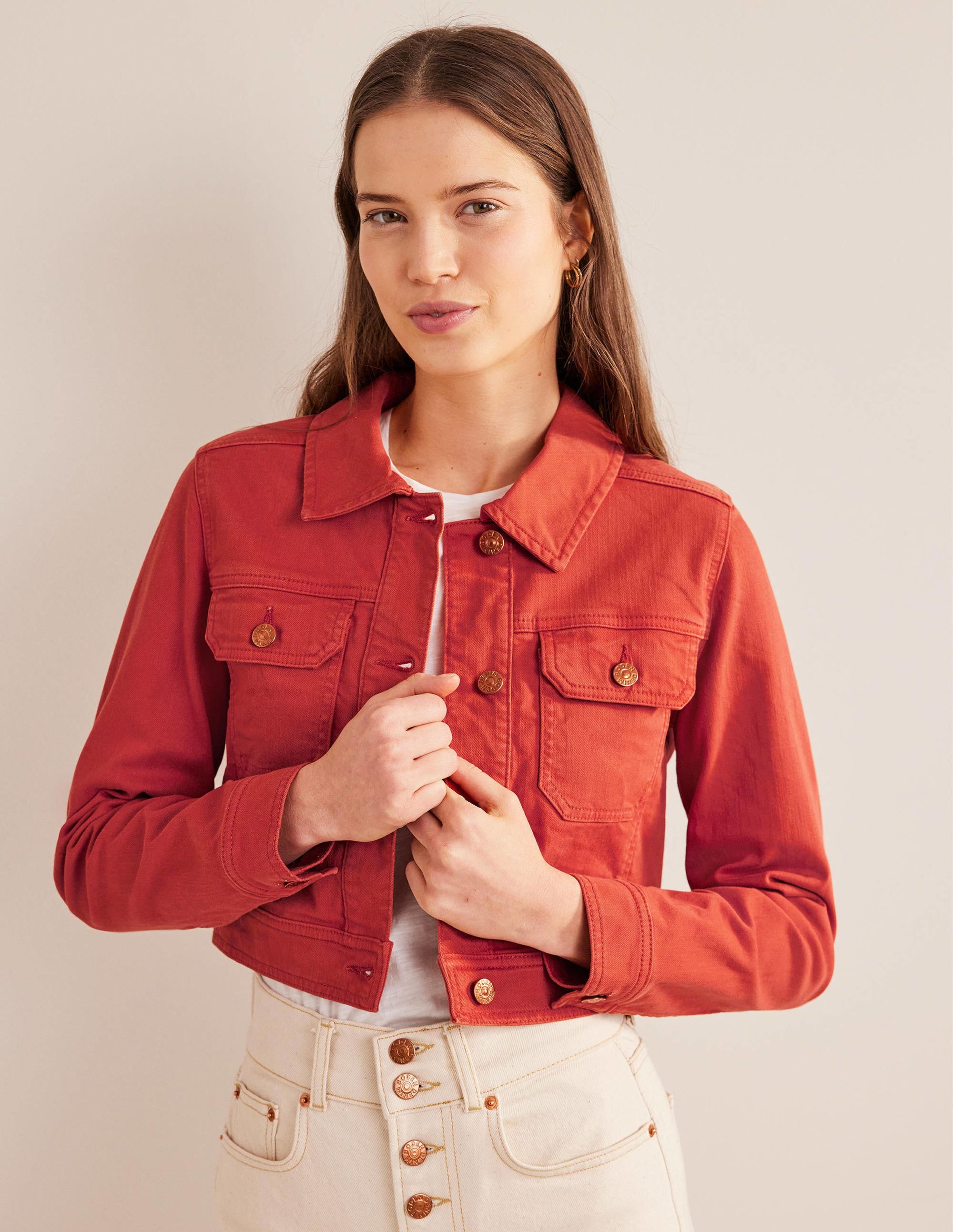 Veste courte décontractée en coton-Tomate - Image 4