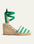 Esme Espadrille Wedges-Green Stripe