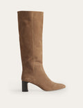 Erica Kniehohe Lederstiefel-Goldbraun, Velours-Rindsleder