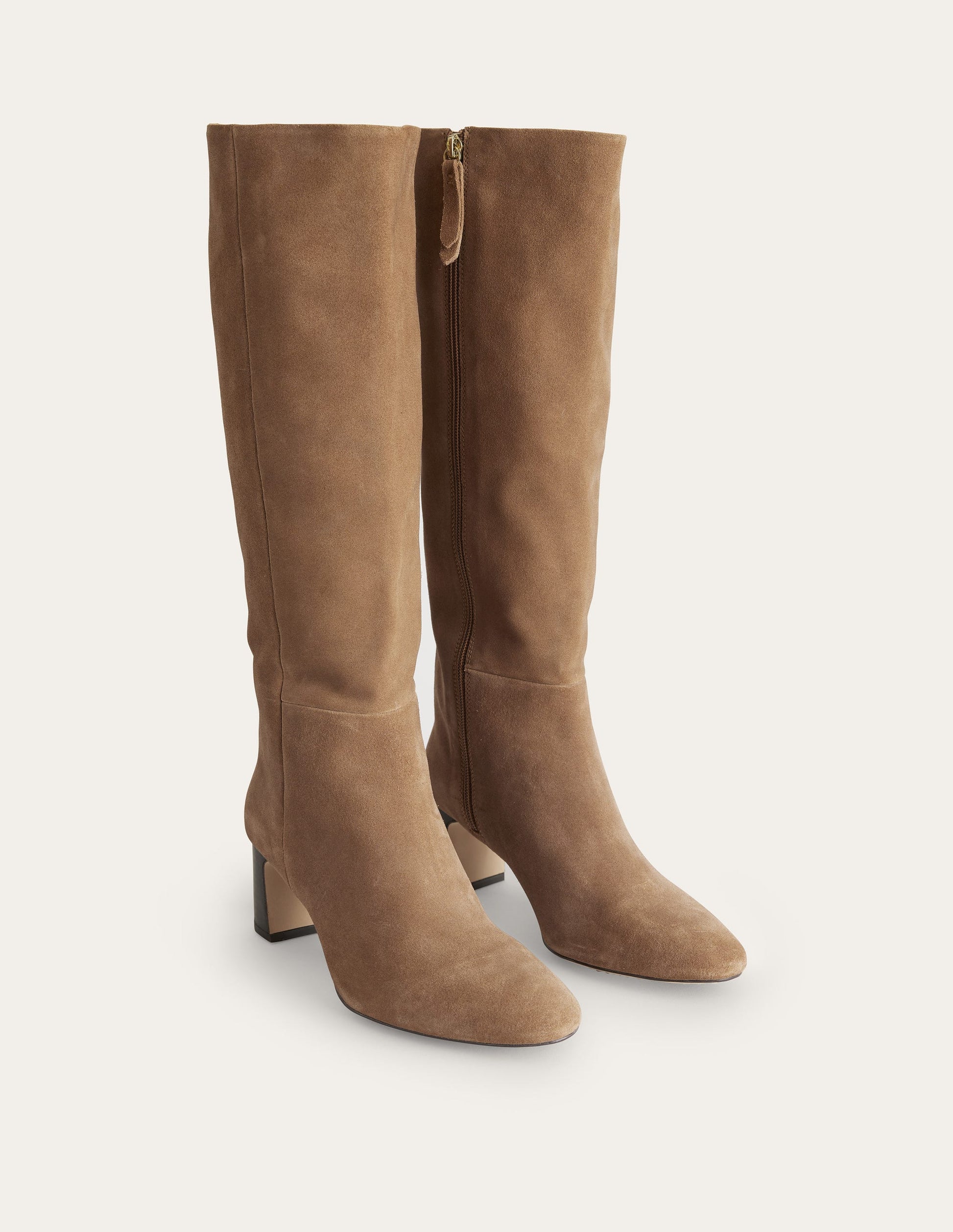 Erica Kniehohe Lederstiefel-Goldbraun, Velours-Rindsleder-2
