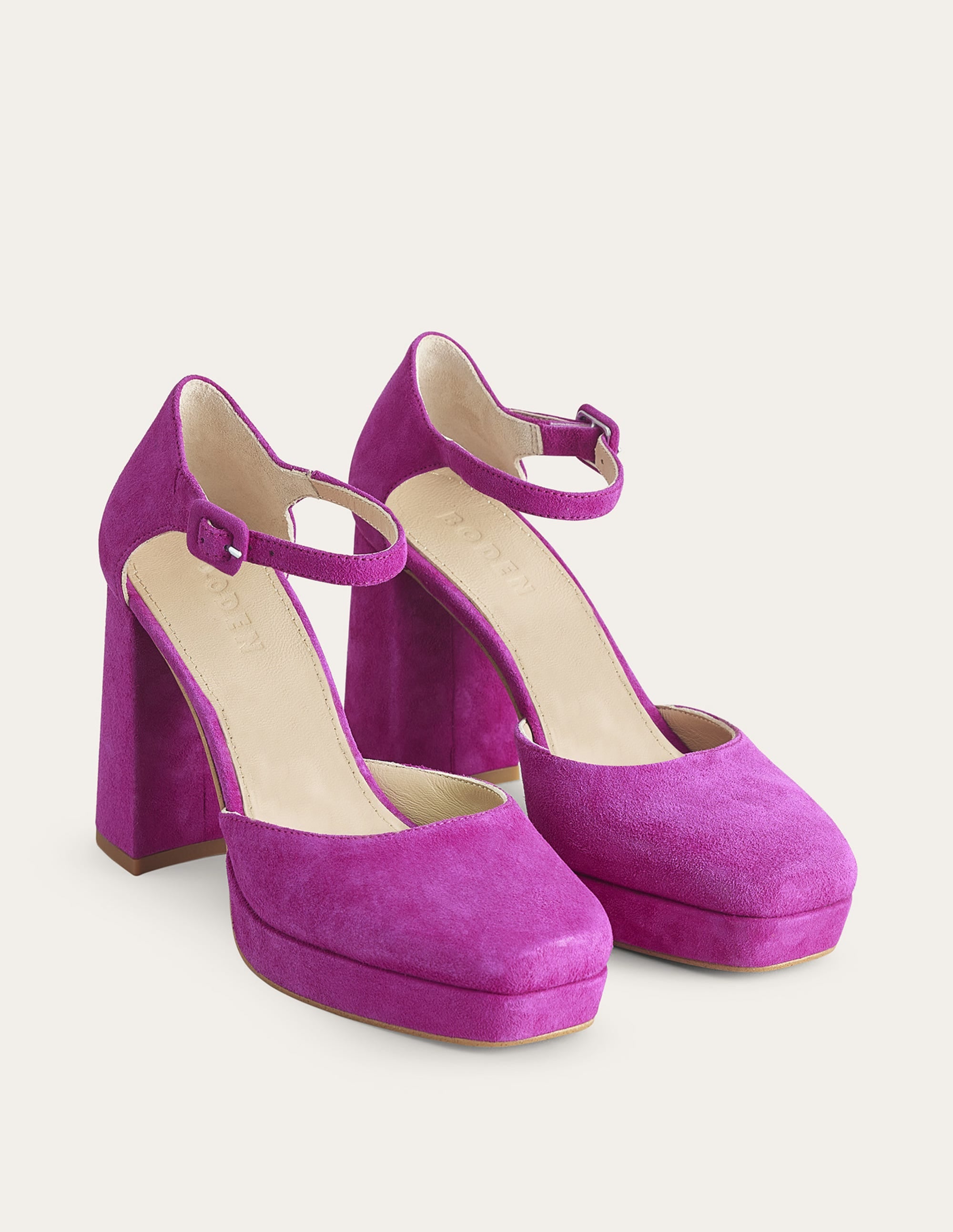 Chaussures compensées à talons et bout fermé-Daim rose violette profond - Image 2