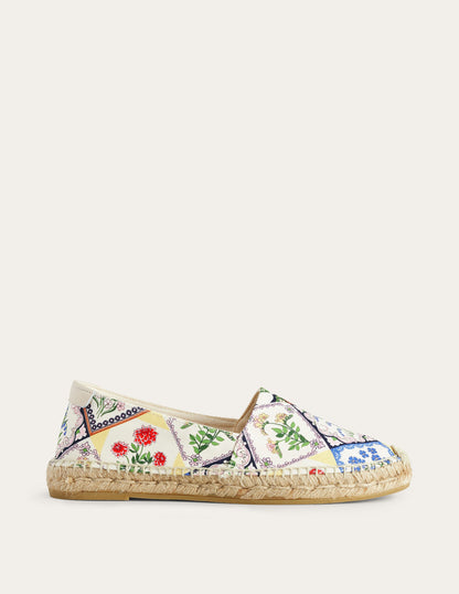 Klassische Espadrilles mit flacher Sohle-Naturweiß, Wilde Glockenblumen-1