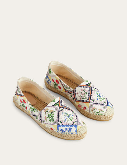 Klassische Espadrilles mit flacher Sohle-Naturweiß, Wilde Glockenblumen-2